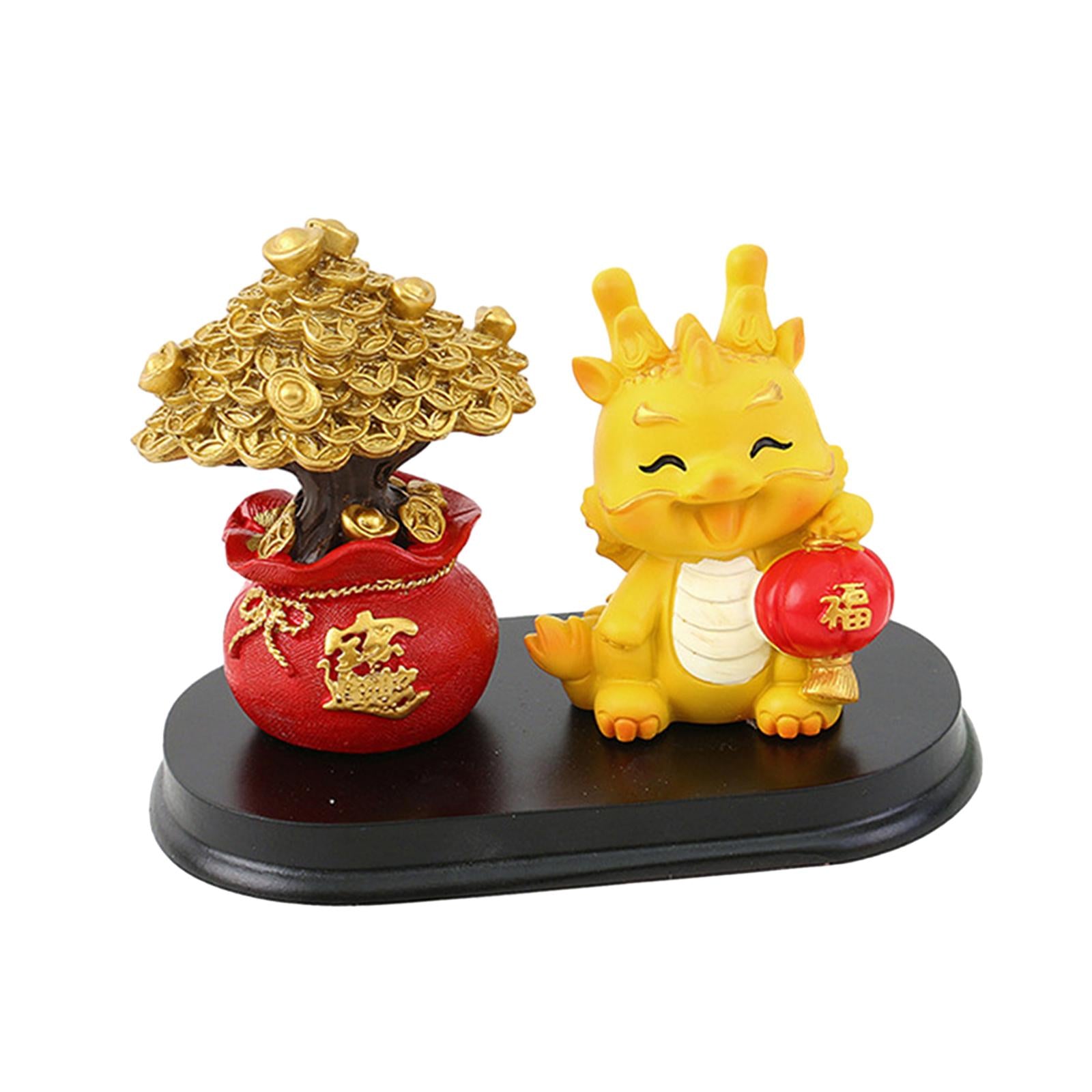 Chinese Dragon Statue with Money Tree Statue for New Year Birthday Gift Cafe Style D