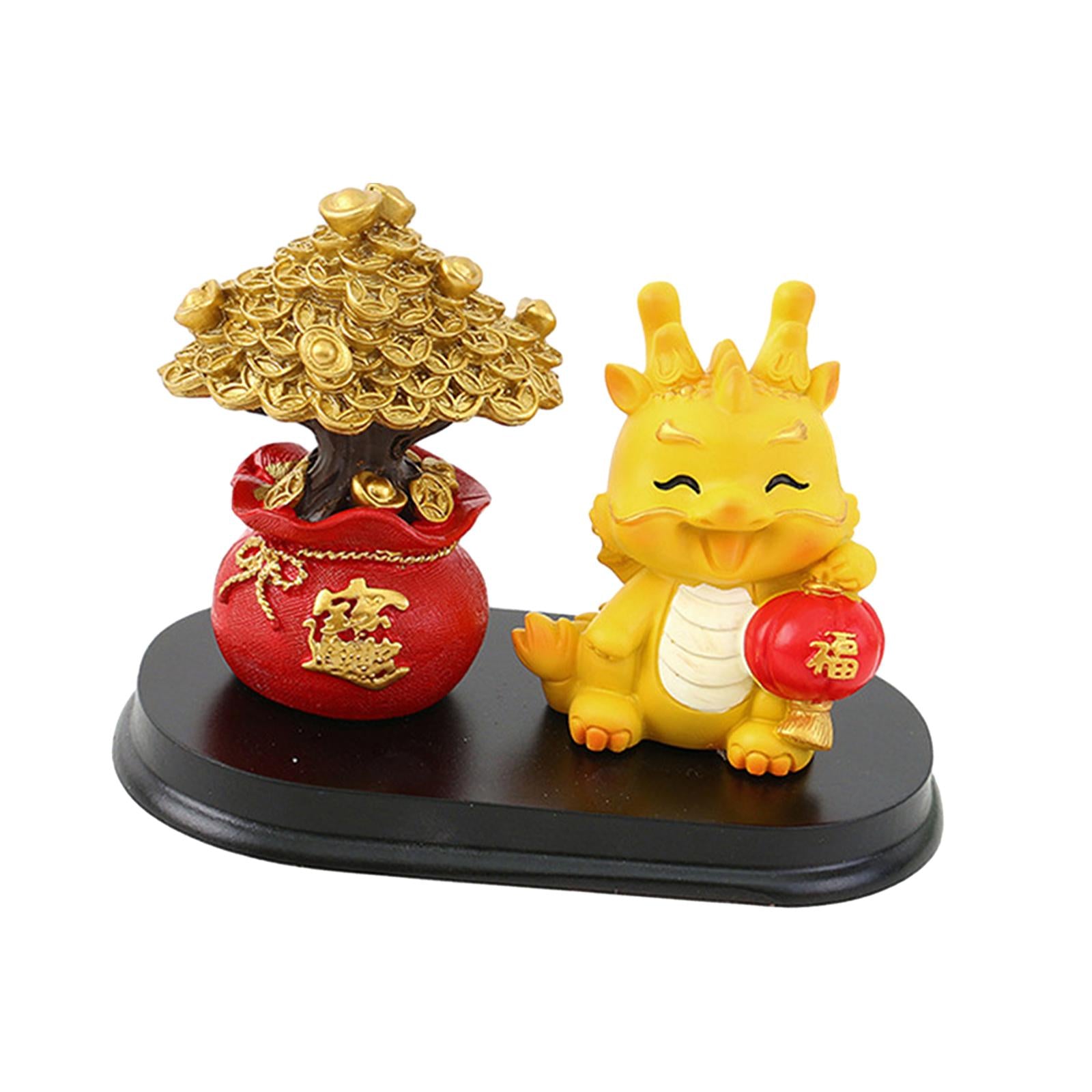 Chinese Dragon Statue with Money Tree Statue for New Year Birthday Gift Cafe Style D