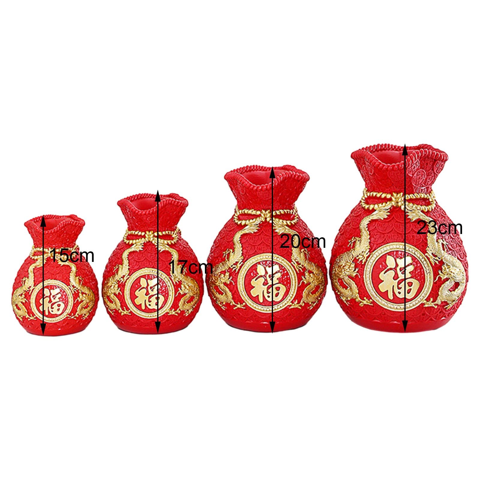 Money Bag Figurine Flower Vase Collection Flowerpot for Cabinet Desk Bedroom Red