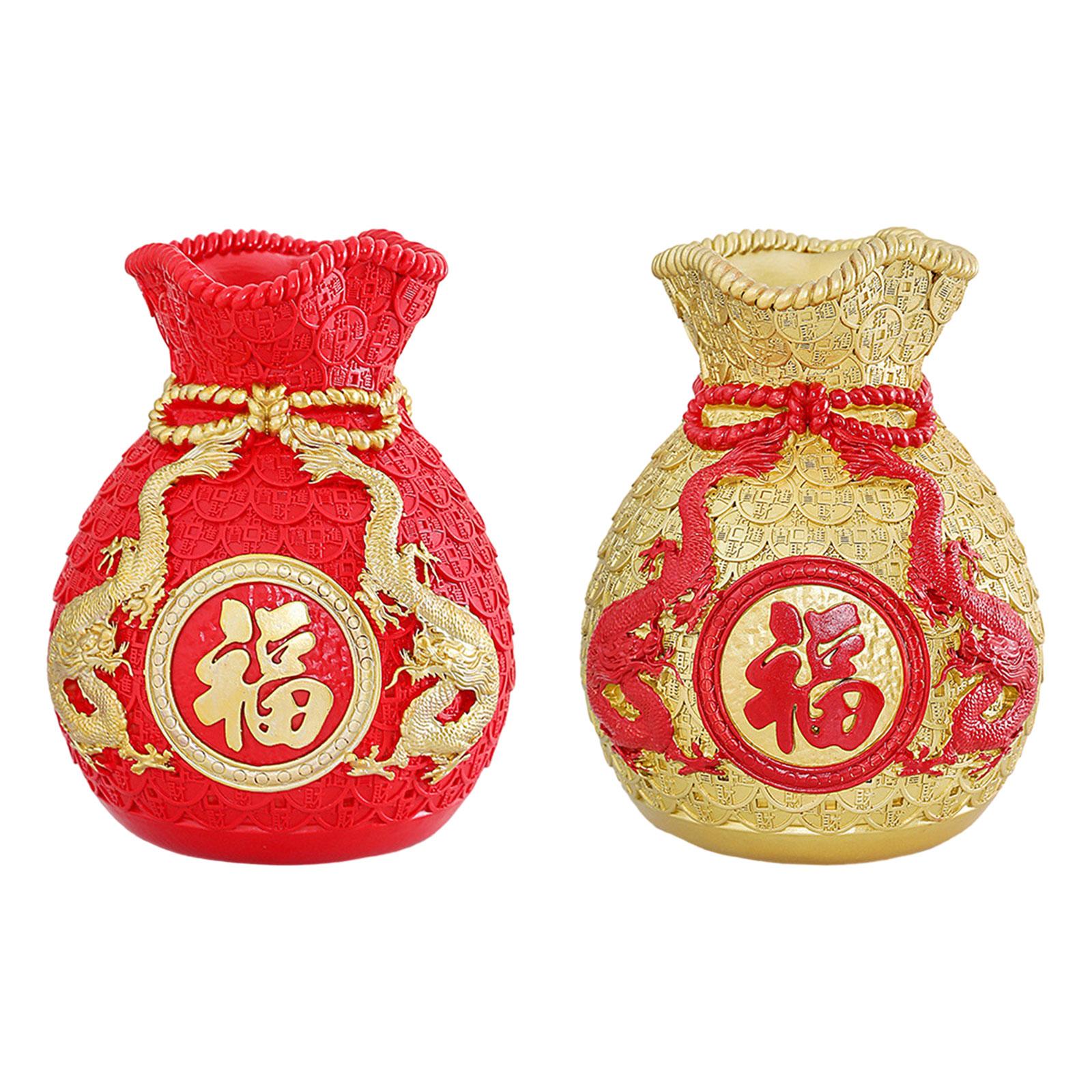 Money Bag Figurine Flower Vase Collection Flowerpot for Cabinet Desk Bedroom Red