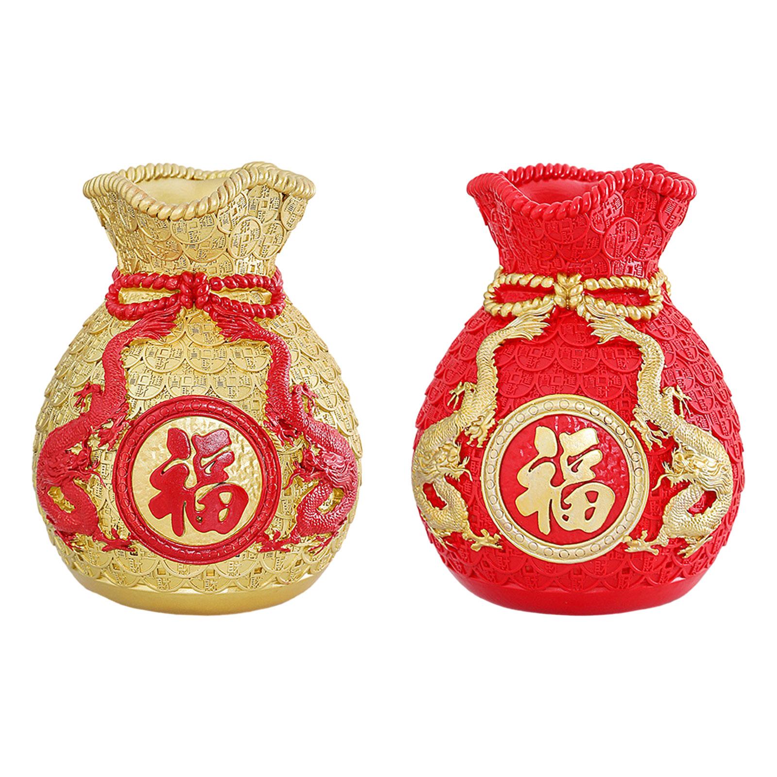 Money Bag Figurine Flower Vase Collection Flowerpot for Cabinet Desk Bedroom Red
