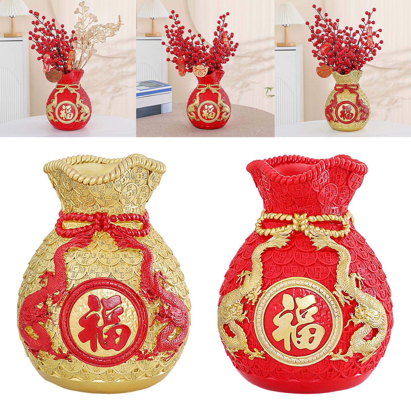 Money Bag Figurine Flower Vase Collection Flowerpot for Cabinet Desk Bedroom Red