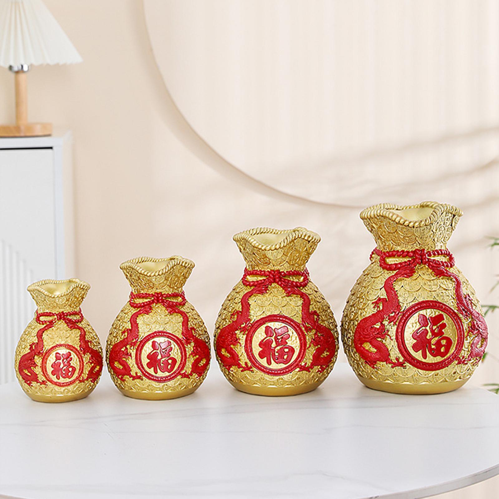 Money Bag Figurine Flower Vase Collection Flowerpot for Cabinet Desk Bedroom Gold