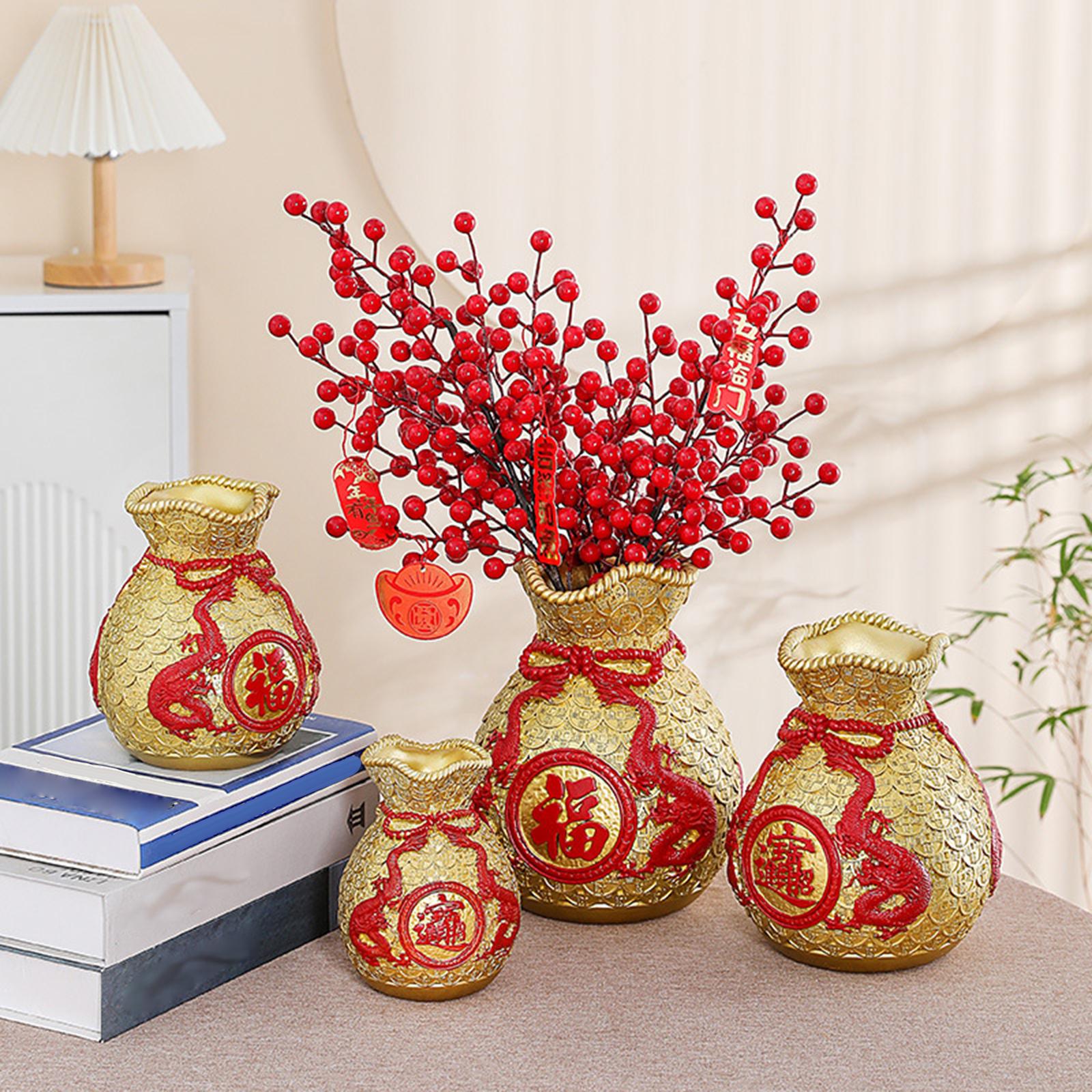 Money Bag Figurine Flower Vase Collection Flowerpot for Cabinet Desk Bedroom Gold