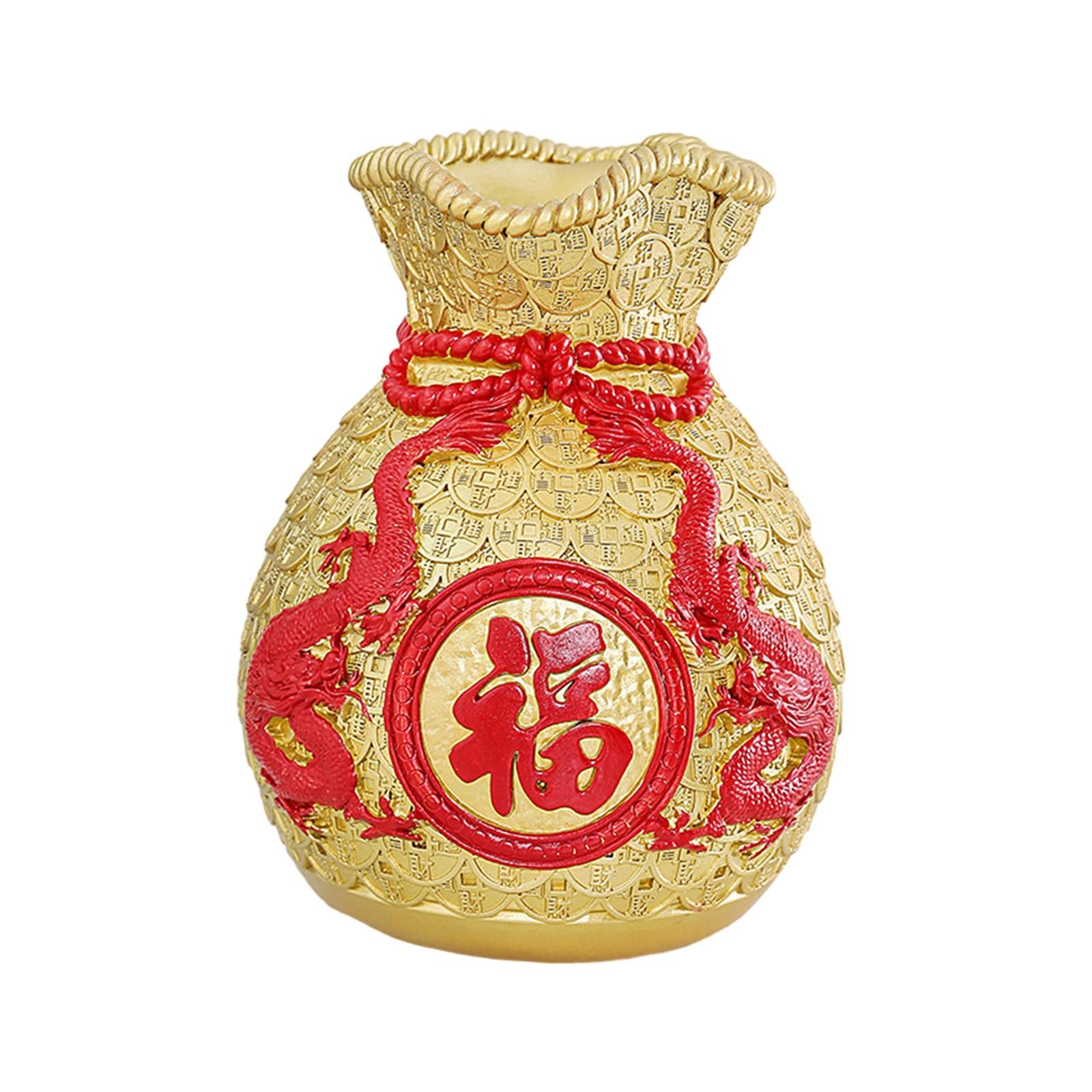 Money Bag Figurine Flower Vase Collection Flowerpot for Cabinet Desk Bedroom Gold