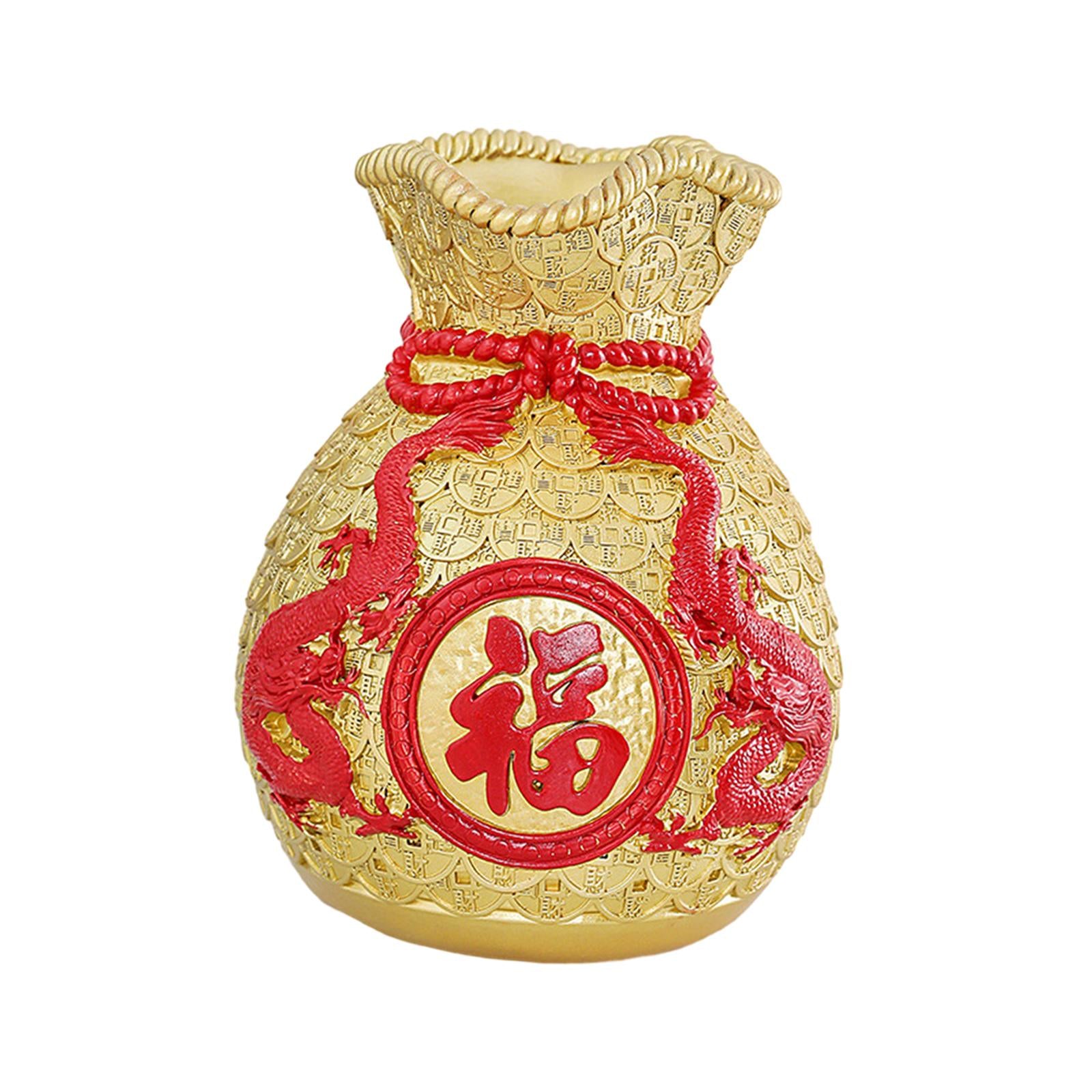 Money Bag Figurine Flower Vase Collection Flowerpot for Cabinet Desk Bedroom Gold