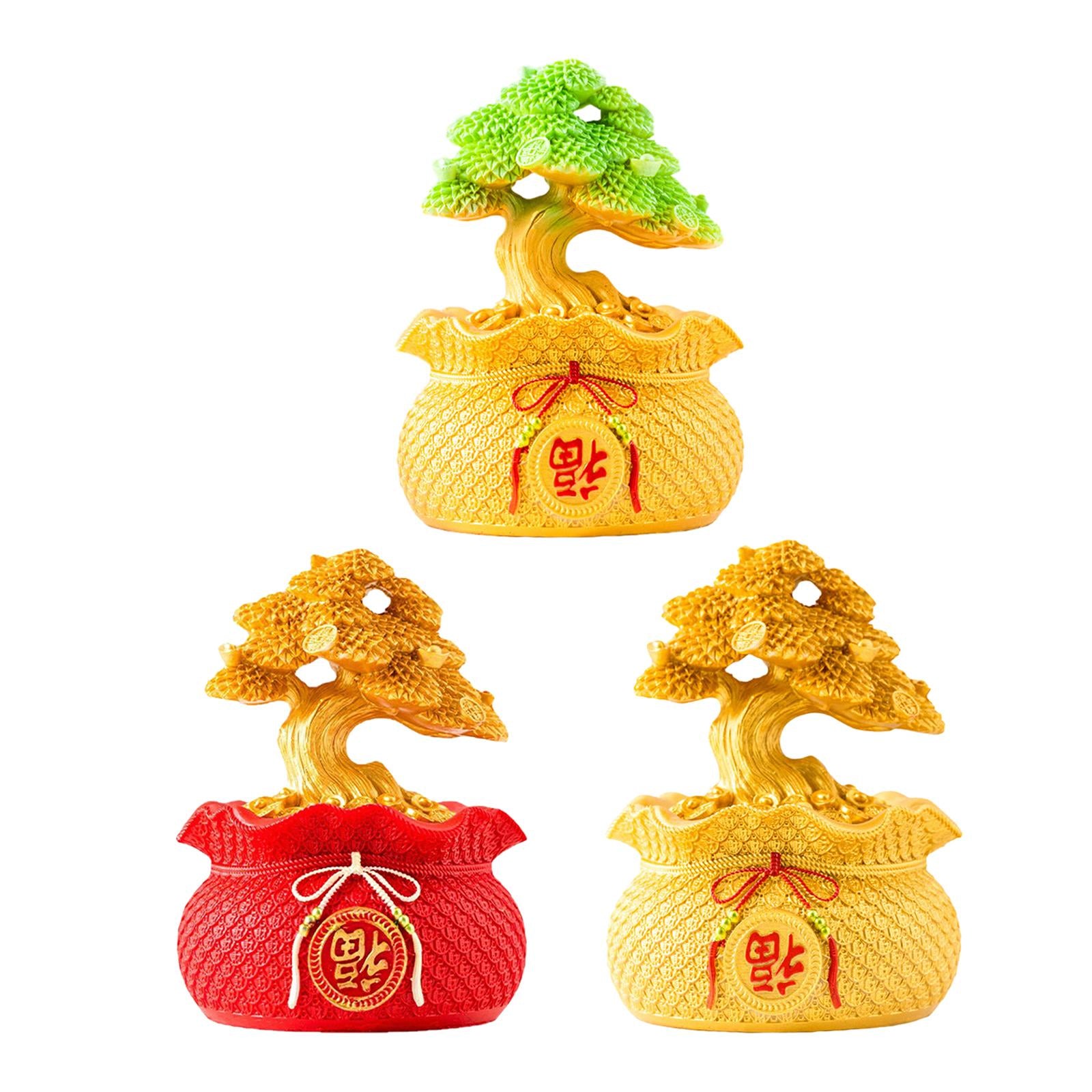 Money Bag Tree Figurine Lucky Piggy Bank Creative for Entrance Shelf Bedroom Gold Green