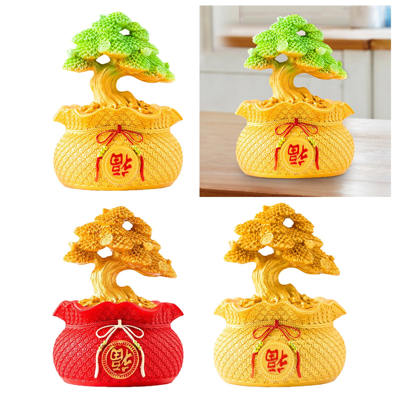 Money Bag Tree Figurine Lucky Piggy Bank Creative for Entrance Shelf Bedroom Gold Green