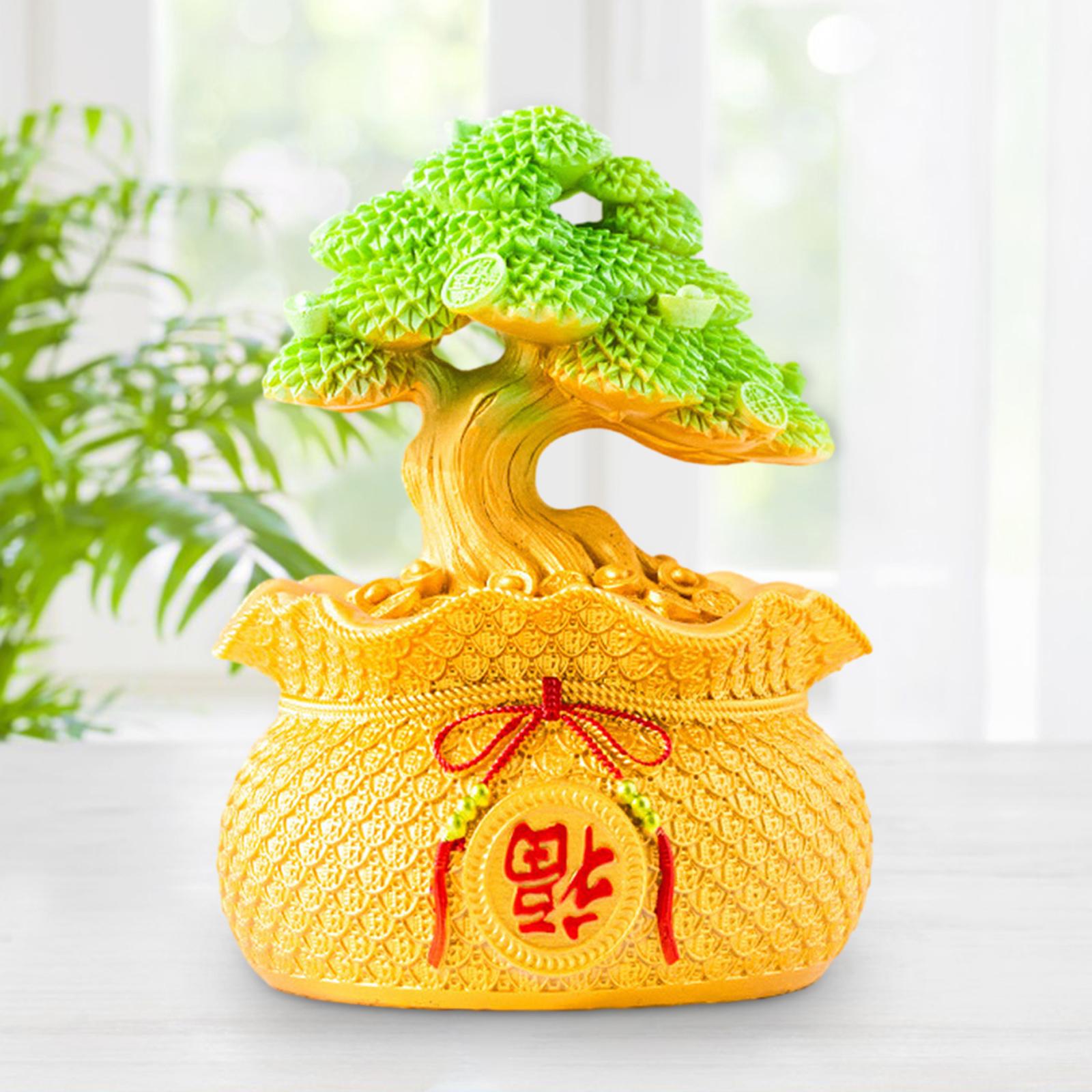 Money Bag Tree Figurine Lucky Piggy Bank Creative for Entrance Shelf Bedroom Gold Green