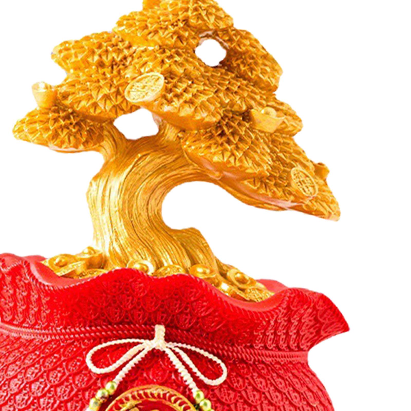 Money Bag Tree Figurine Lucky Piggy Bank Creative for Entrance Shelf Bedroom Red Gold