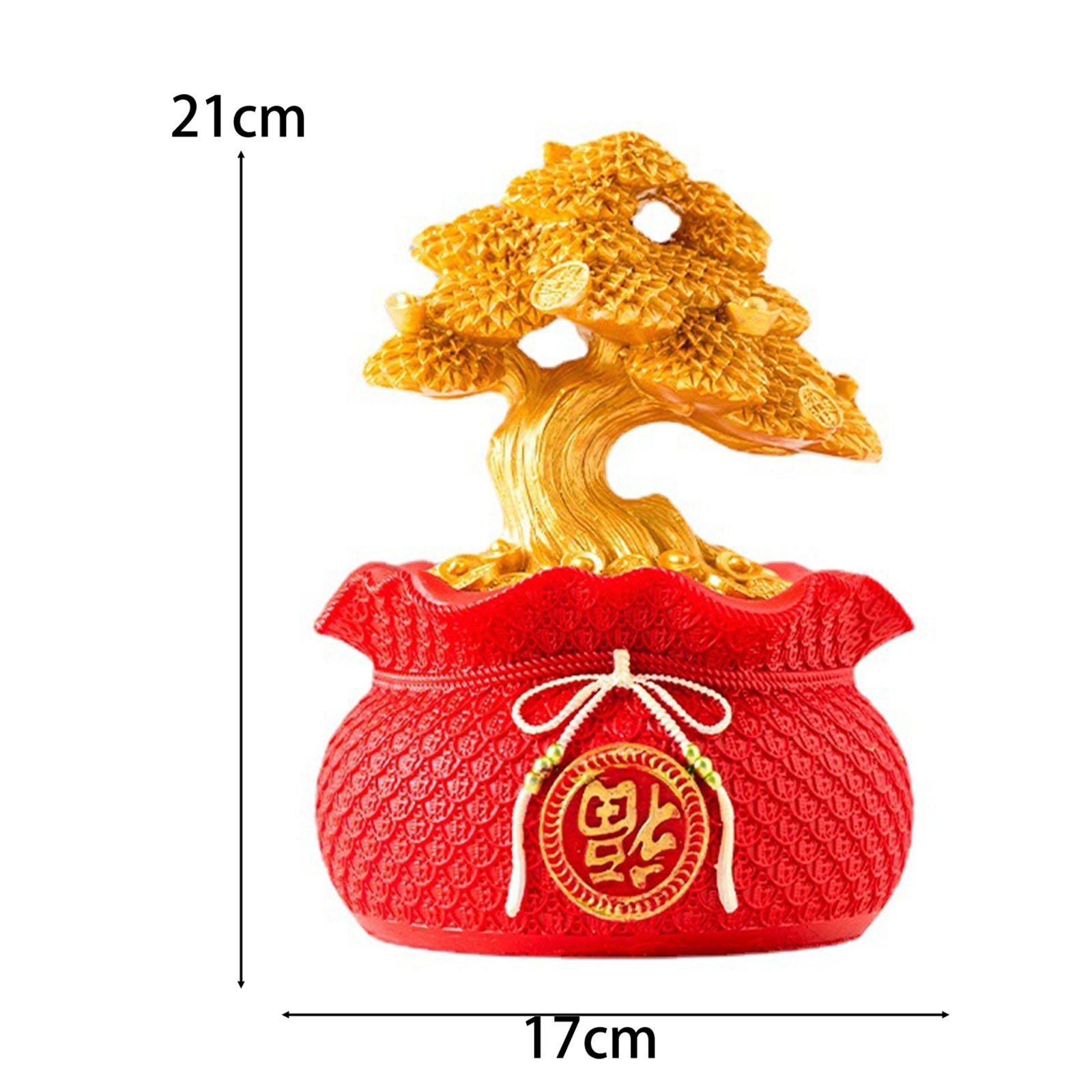 Money Bag Tree Figurine Lucky Piggy Bank Creative for Entrance Shelf Bedroom Red Gold