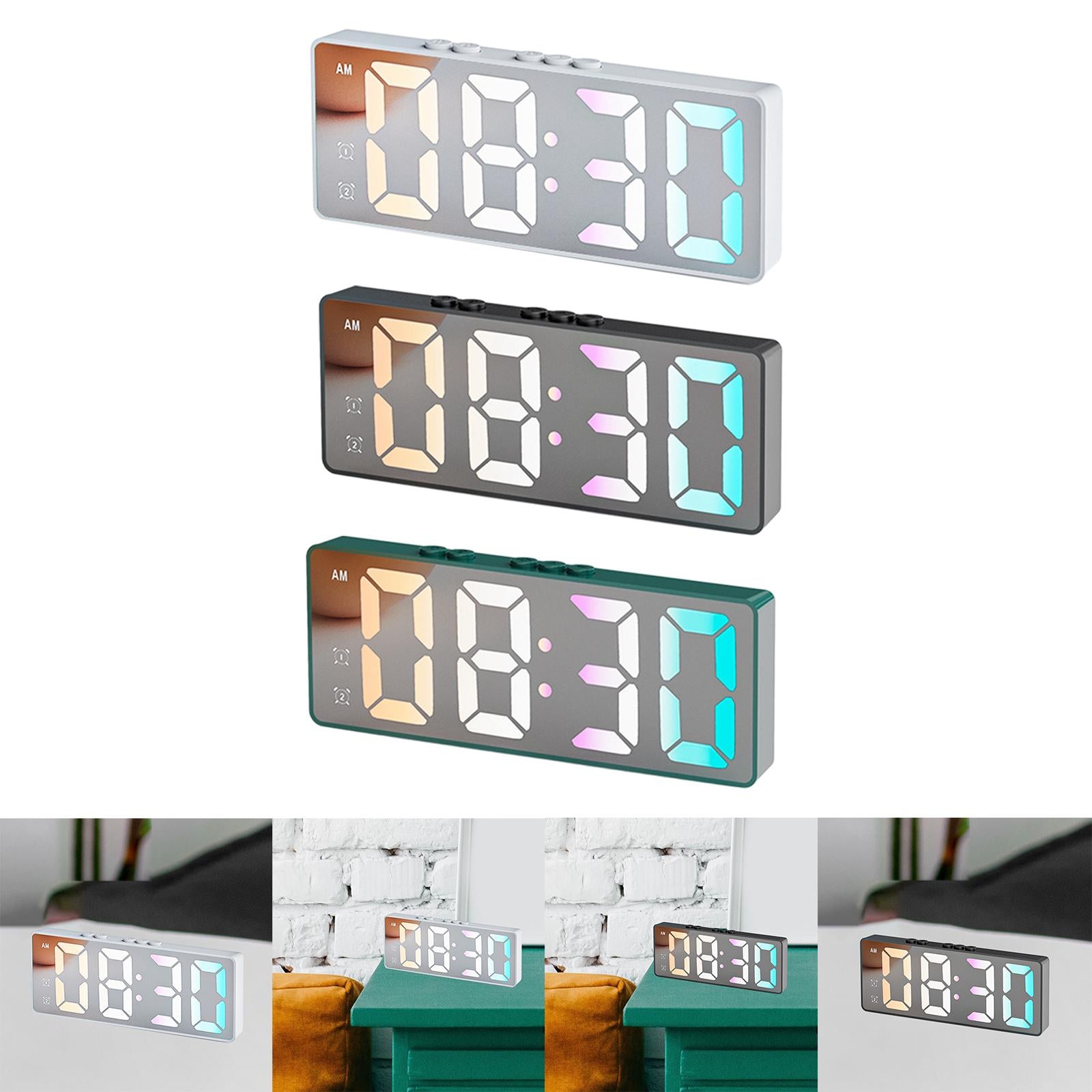 16cm Digital Alarm Clock Bedside Clock Portable for Bedroom Table and Travel White