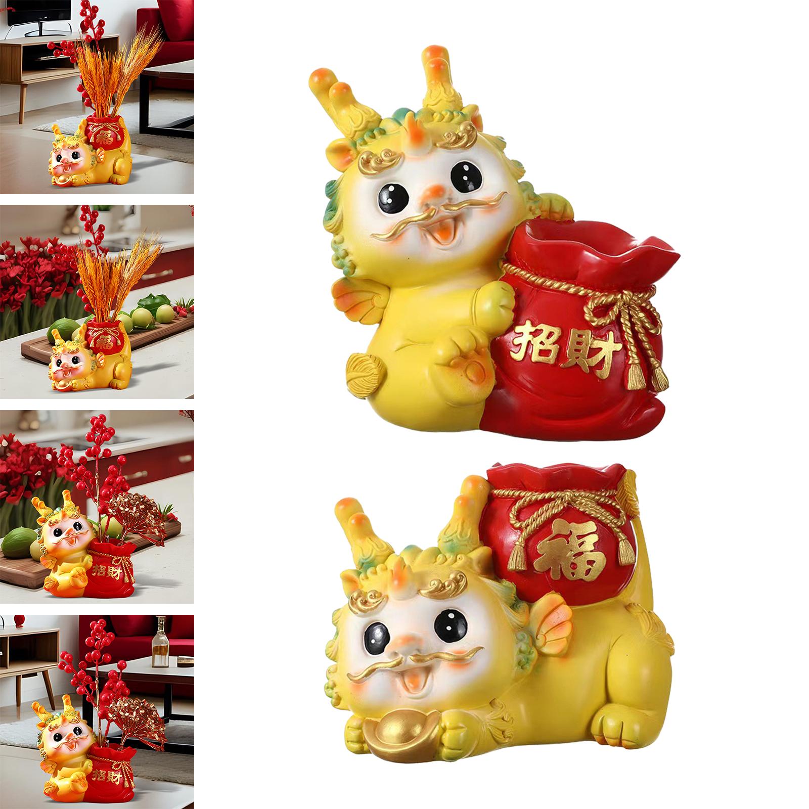 Chinese New Year Dragon Figurine Flower Vase for Festivals Hotel Dining Room Standing