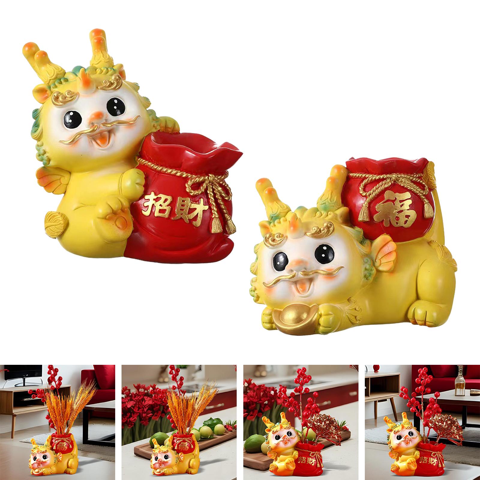 Chinese New Year Dragon Figurine Flower Vase for Festivals Hotel Dining Room Standing