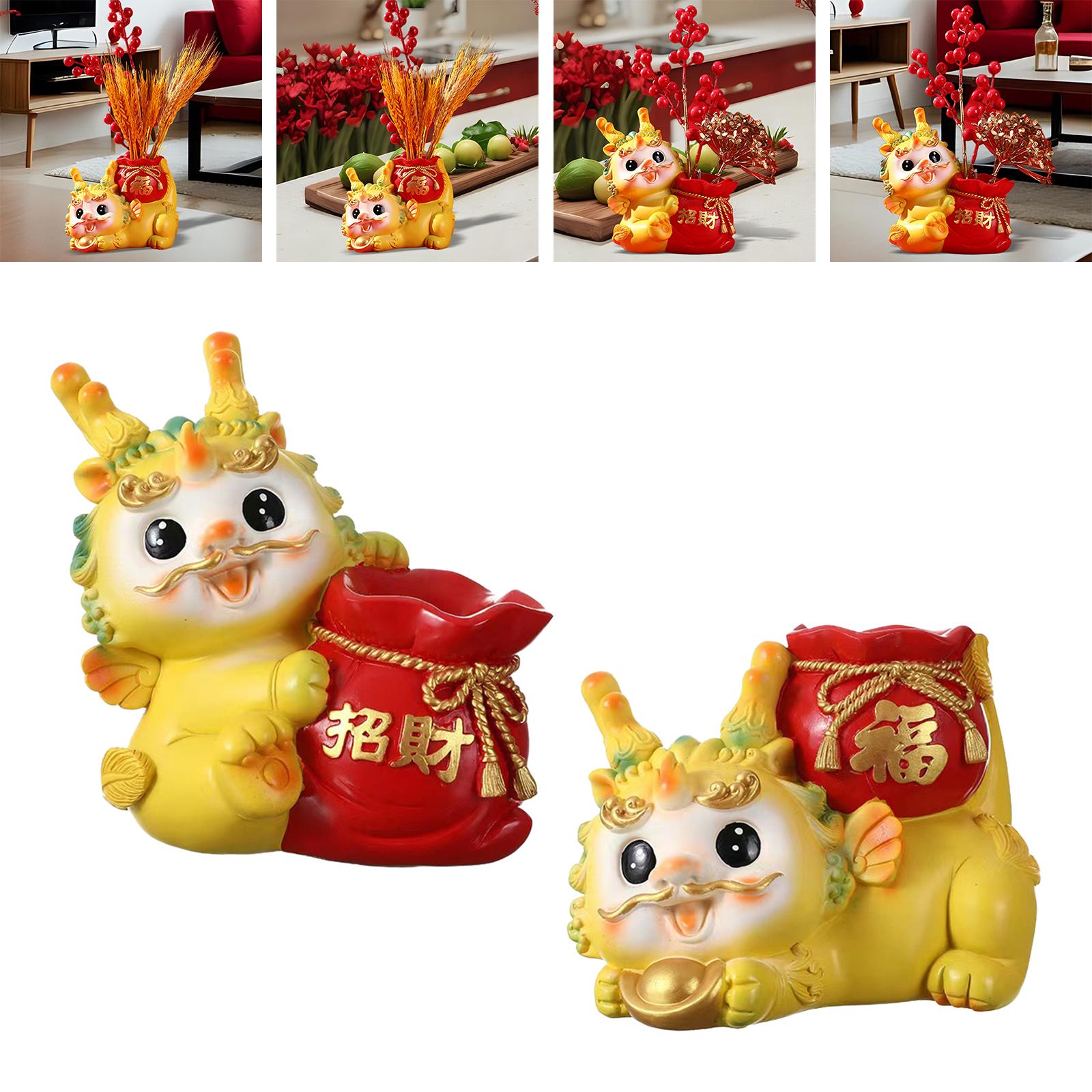 Chinese New Year Dragon Figurine Flower Vase for Festivals Hotel Dining Room Standing