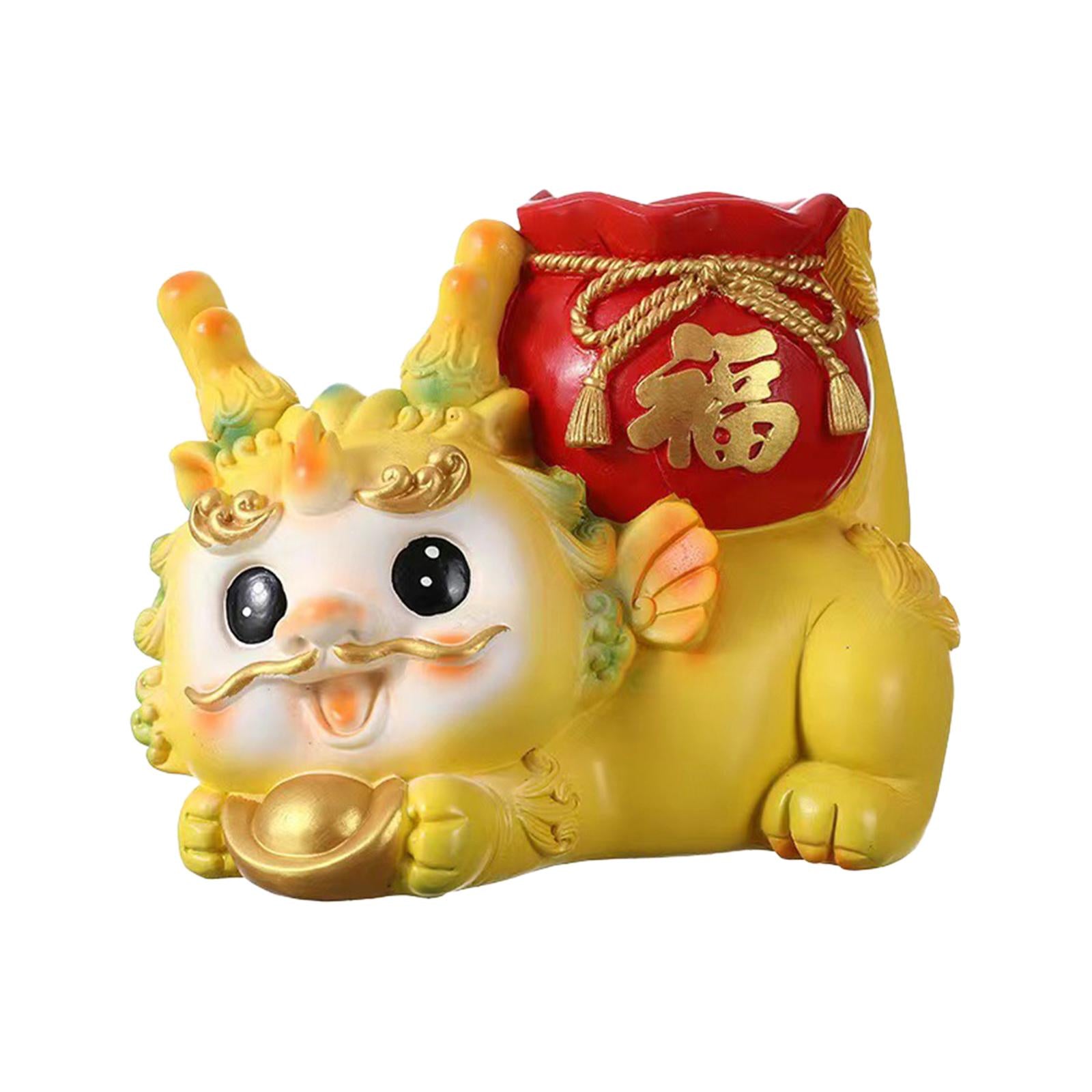 Chinese New Year Dragon Figurine Flower Vase for Festivals Hotel Dining Room Reclining