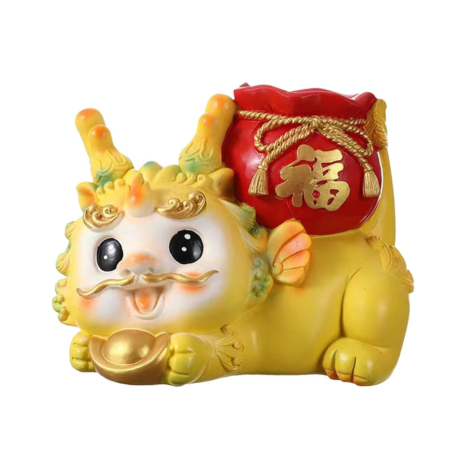 Chinese New Year Dragon Figurine Flower Vase for Festivals Hotel Dining Room Reclining