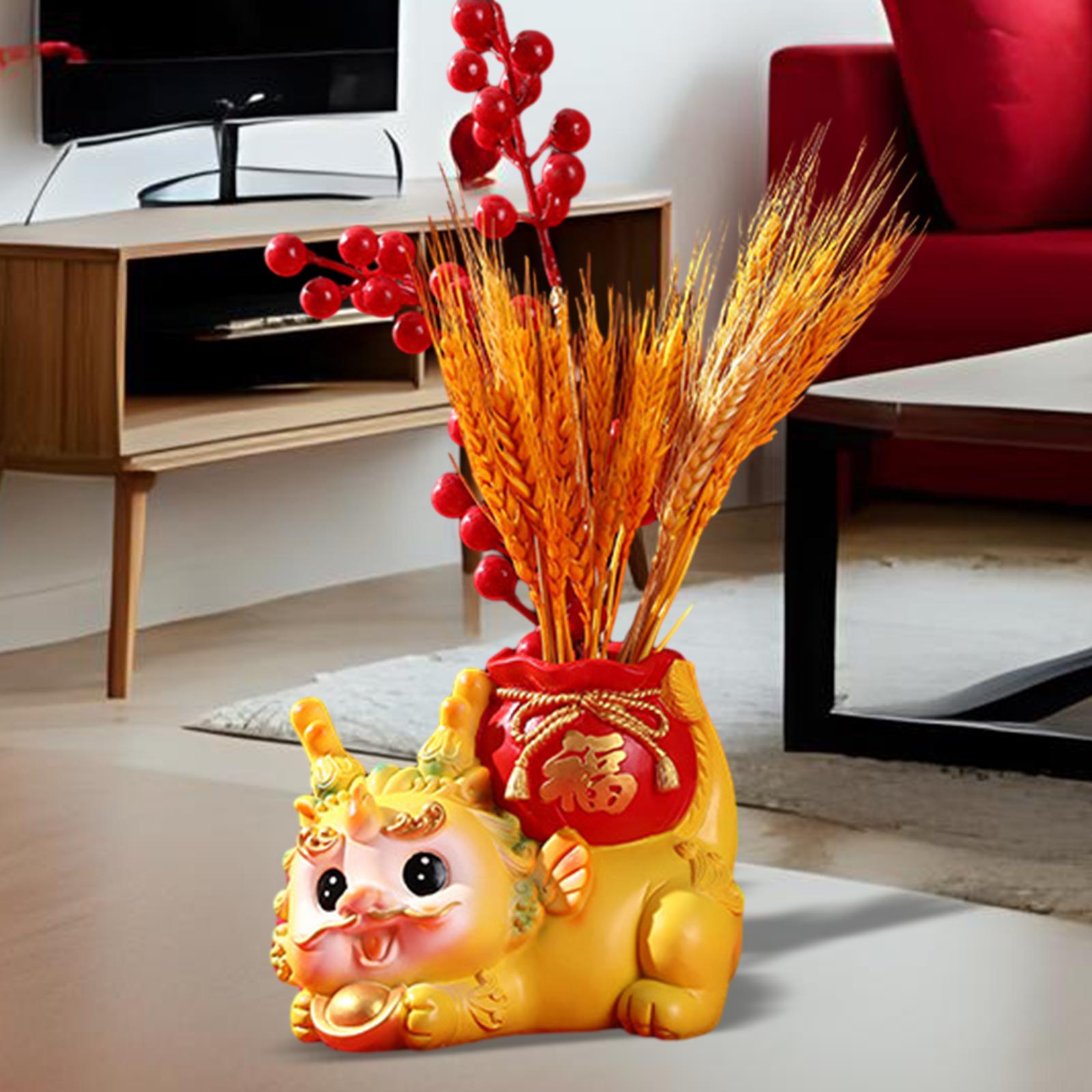 Chinese New Year Dragon Figurine Flower Vase for Festivals Hotel Dining Room Reclining