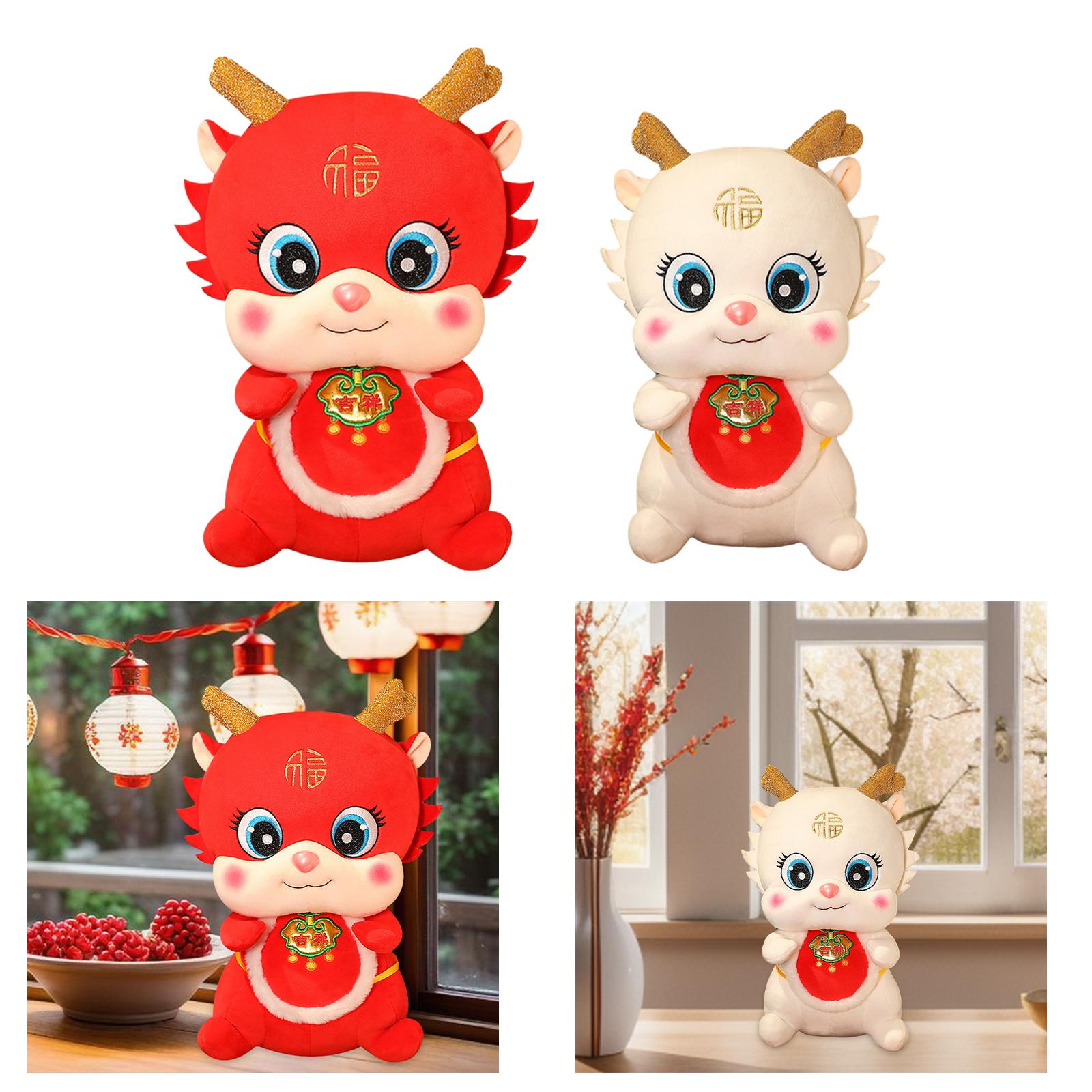 Chinese New Year Dragon Doll Cute Plush Toy for Cafe Bedroom Spring Festival Red 45cm
