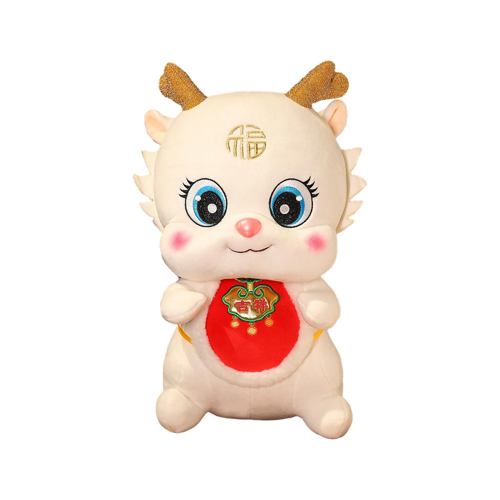 Chinese New Year Dragon Doll Cute Plush Toy for Cafe Bedroom Spring Festival White 38cm