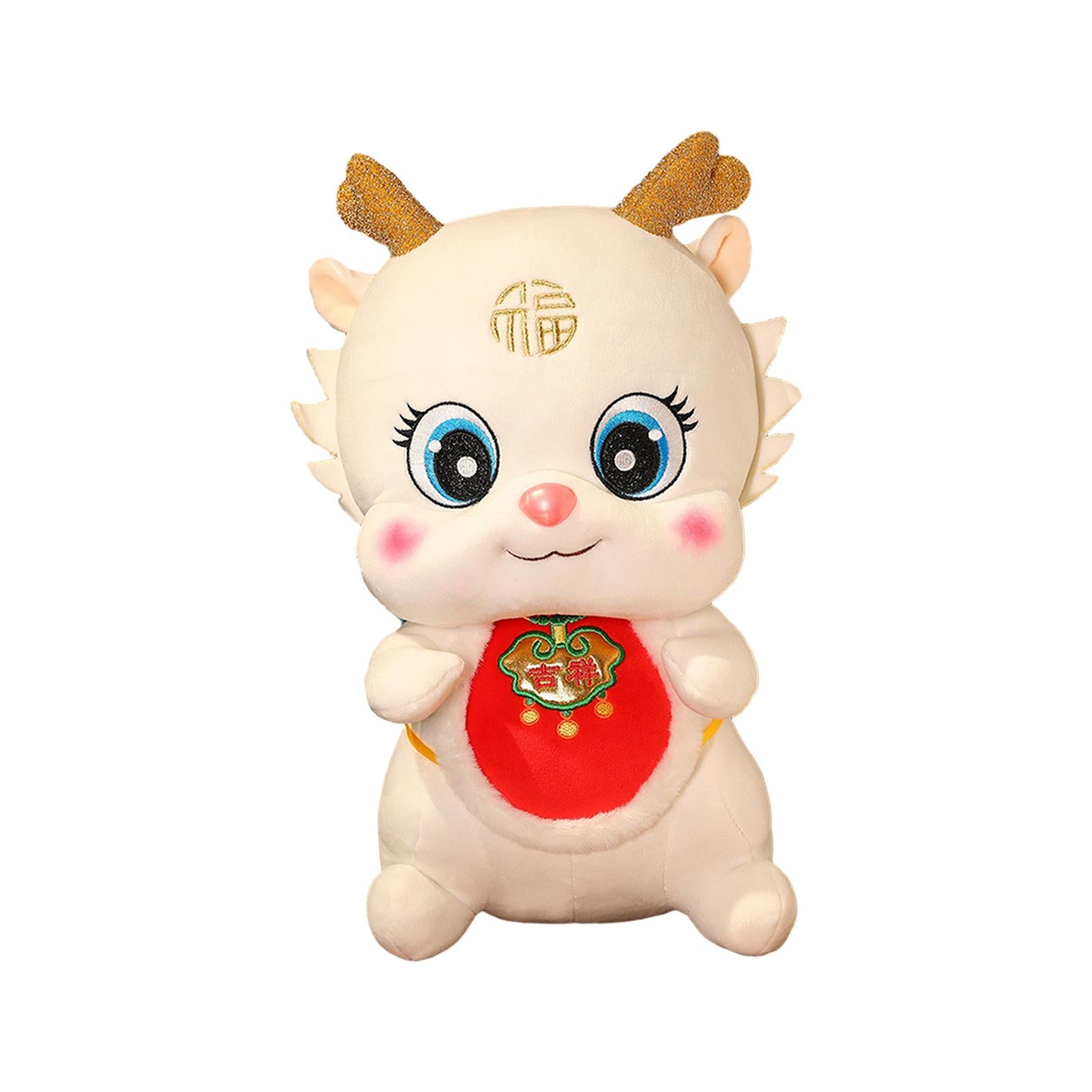 Chinese New Year Dragon Doll Cute Plush Toy for Cafe Bedroom Spring Festival White 38cm