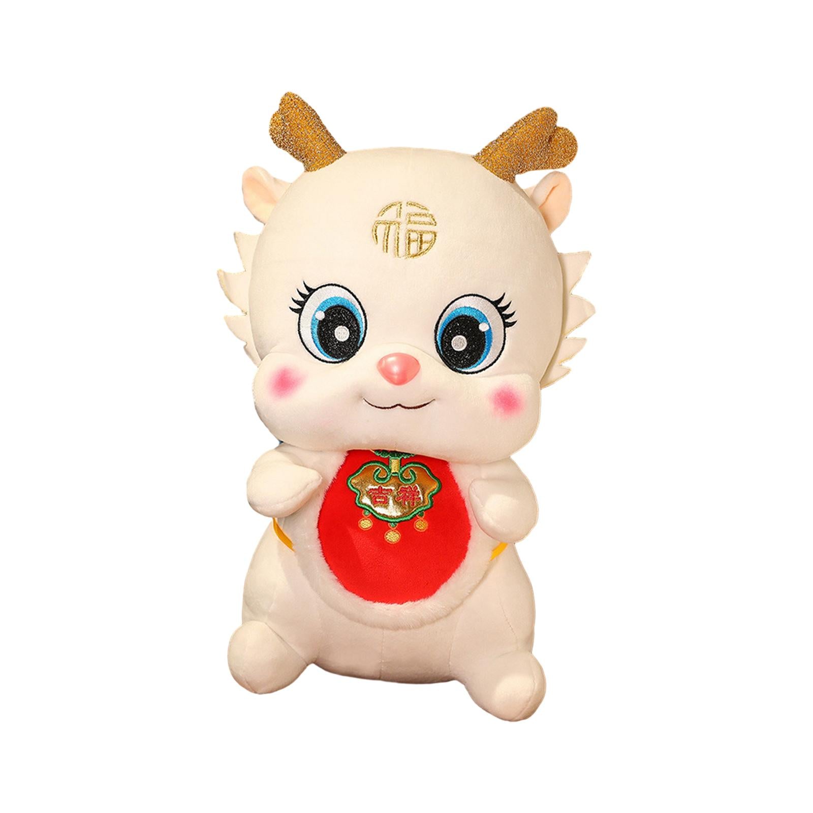 Chinese New Year Dragon Doll Cute Plush Toy for Cafe Bedroom Spring Festival White 38cm