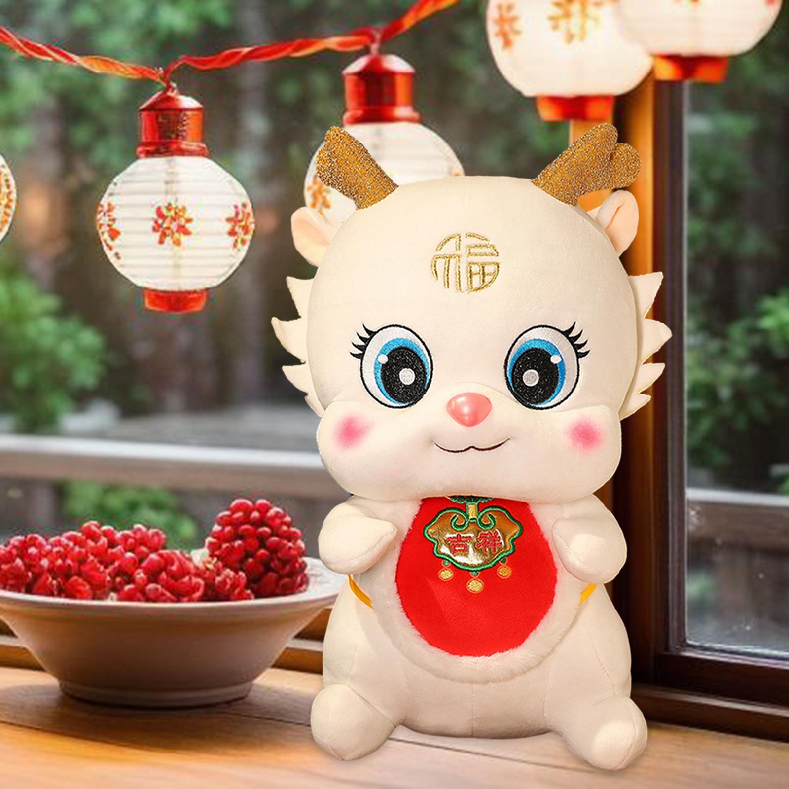 Chinese New Year Dragon Doll Cute Plush Toy for Cafe Bedroom Spring Festival White 38cm