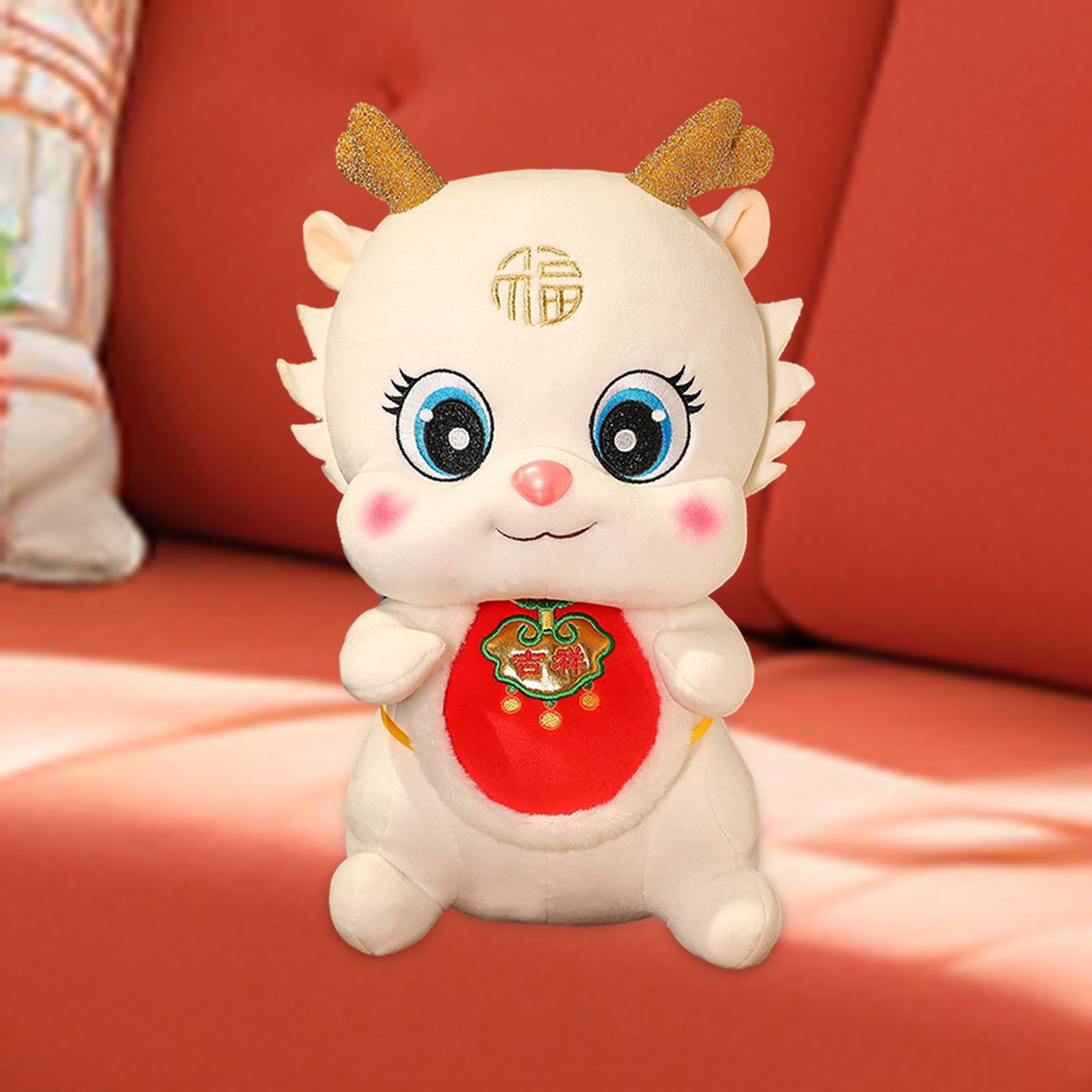 Chinese New Year Dragon Doll Cute Plush Toy for Cafe Bedroom Spring Festival White 38cm
