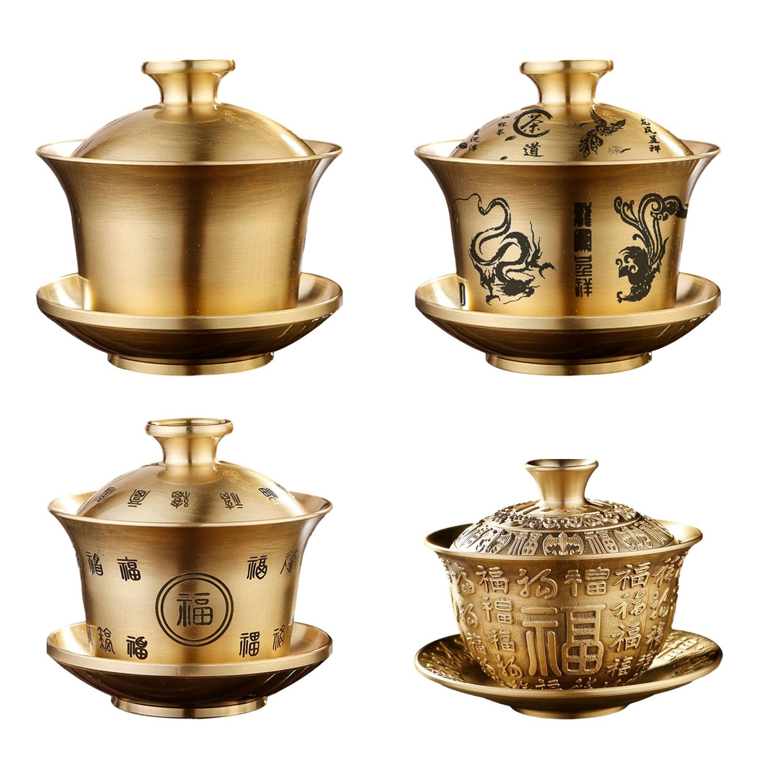 Tea Cup and Saucer Brass Portable Traditional for Restaurants Office Kitchen Soild