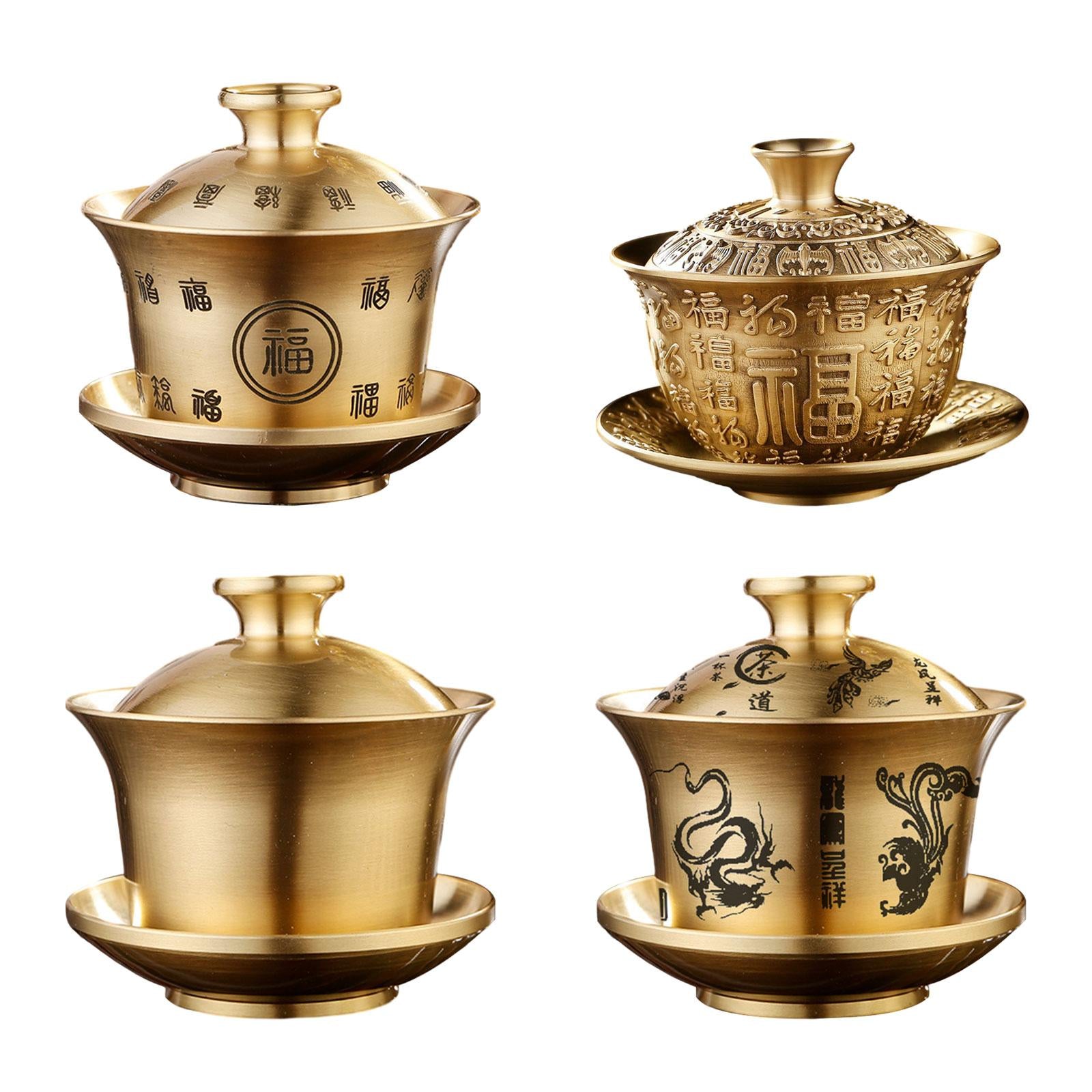 Tea Cup and Saucer Brass Portable Traditional for Restaurants Office Kitchen Soild