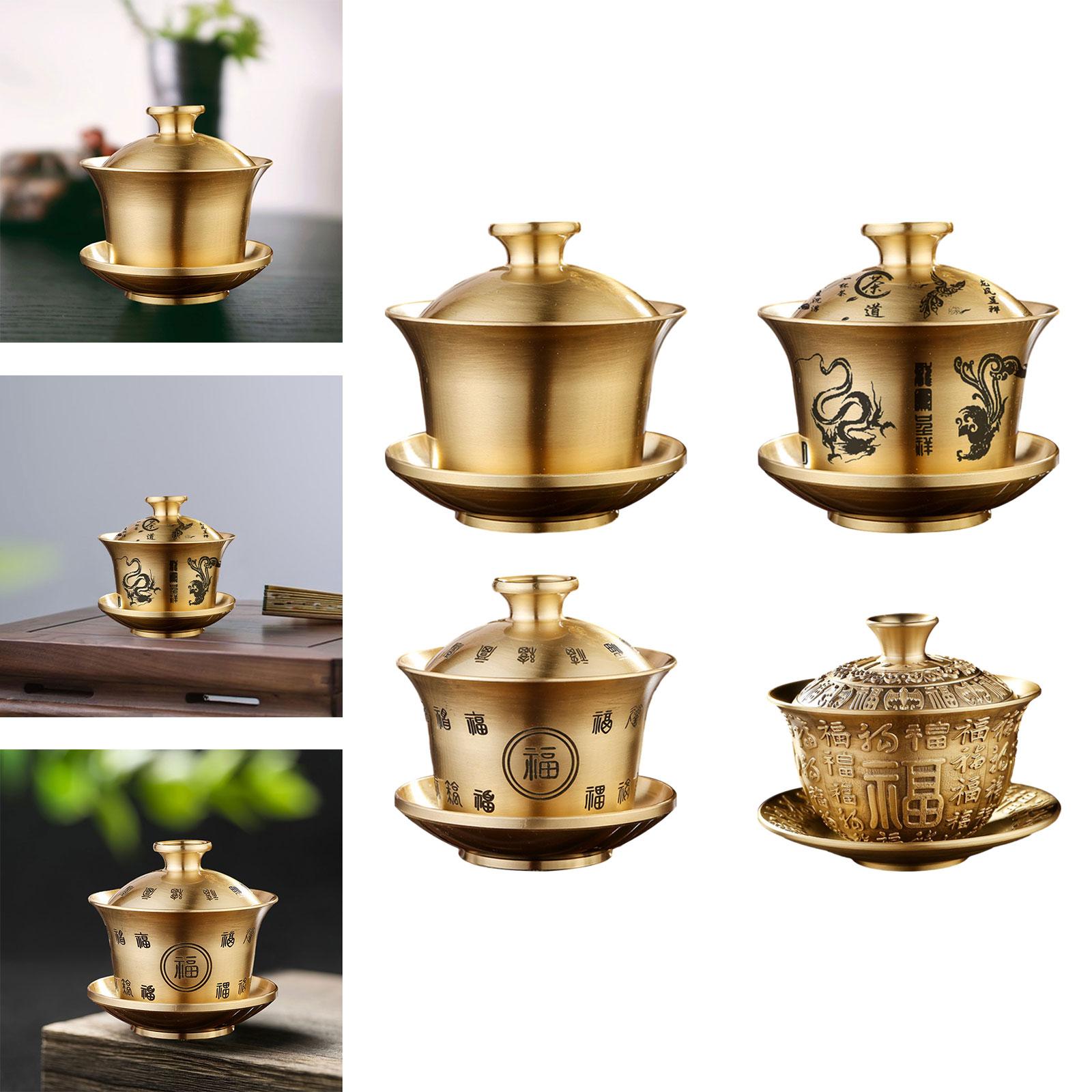 Tea Cup and Saucer Brass Portable Traditional for Restaurants Office Kitchen Soild