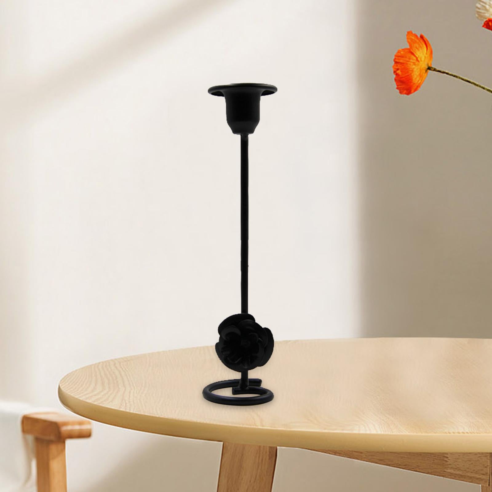 Taper Candle Holder Flower Creative for Wedding Dining Table Home Decoration black L