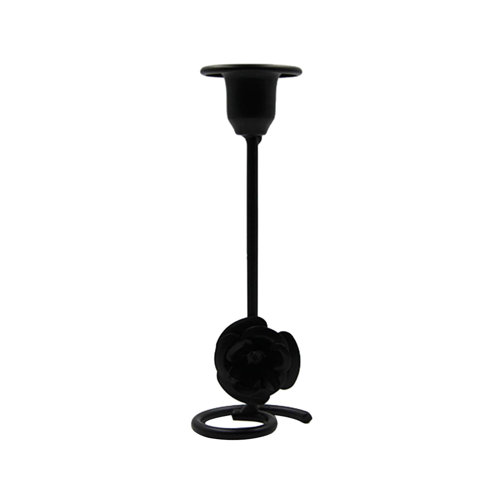 Taper Candle Holder Flower Creative for Wedding Dining Table Home Decoration black M