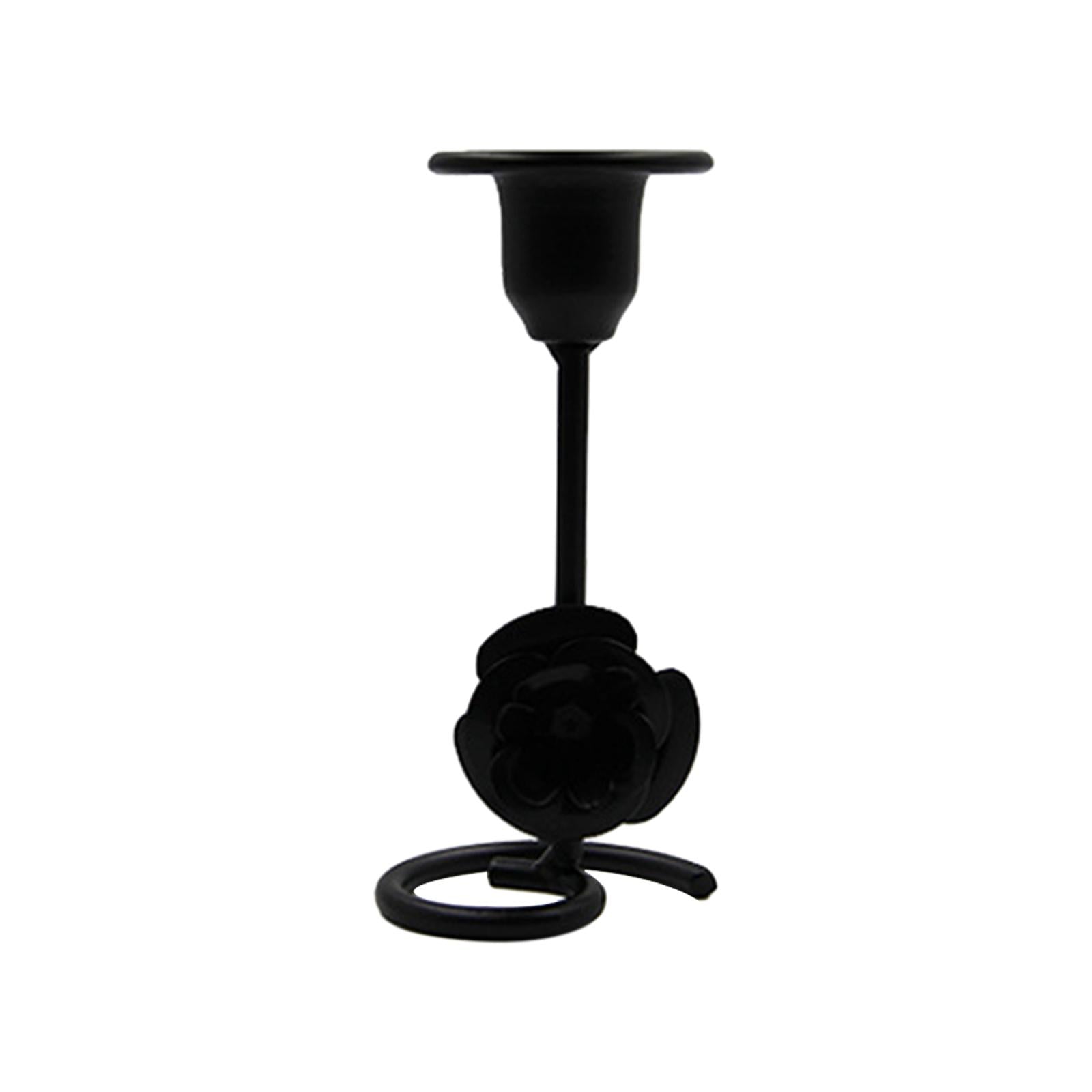 Taper Candle Holder Flower Creative for Wedding Dining Table Home Decoration black S