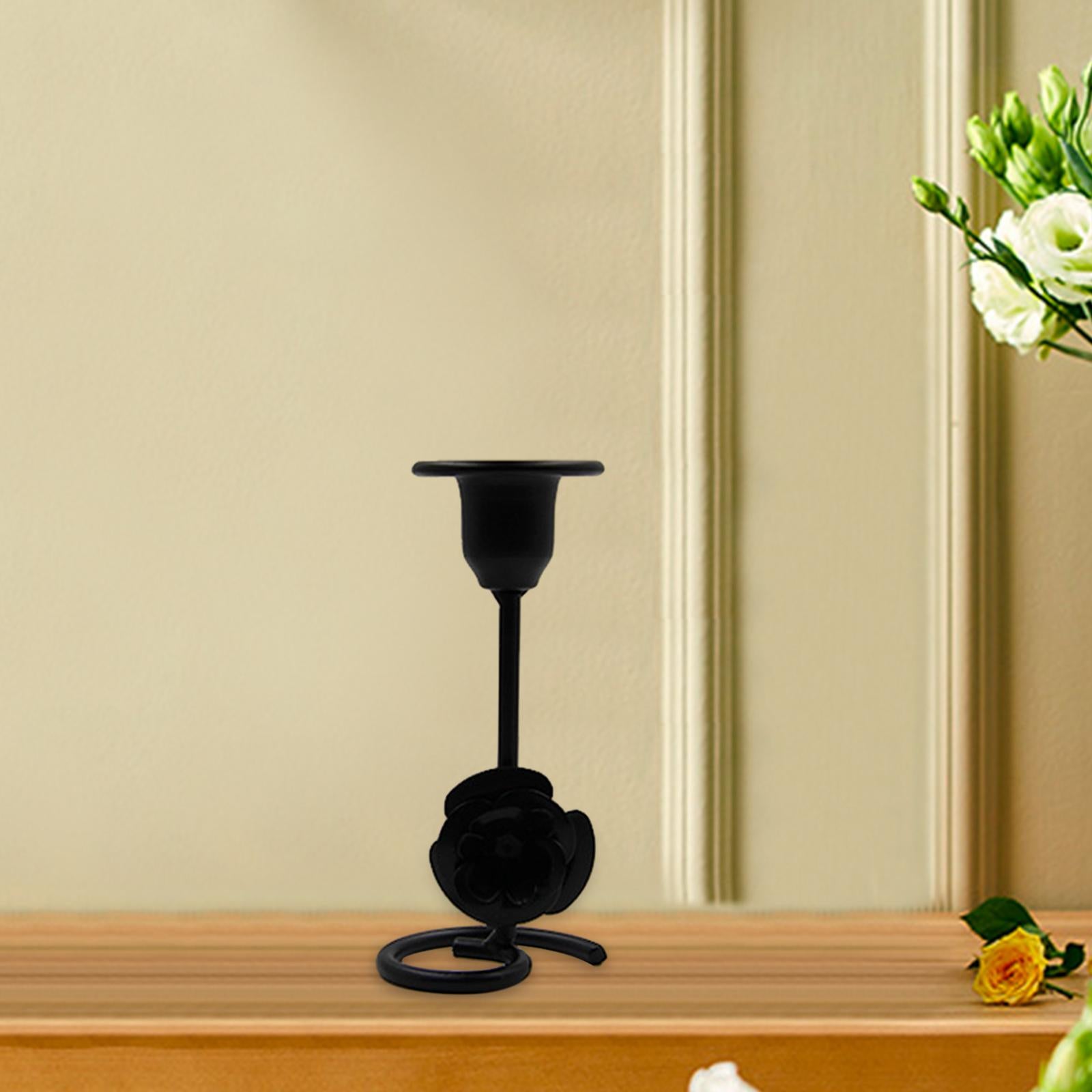 Taper Candle Holder Flower Creative for Wedding Dining Table Home Decoration black S