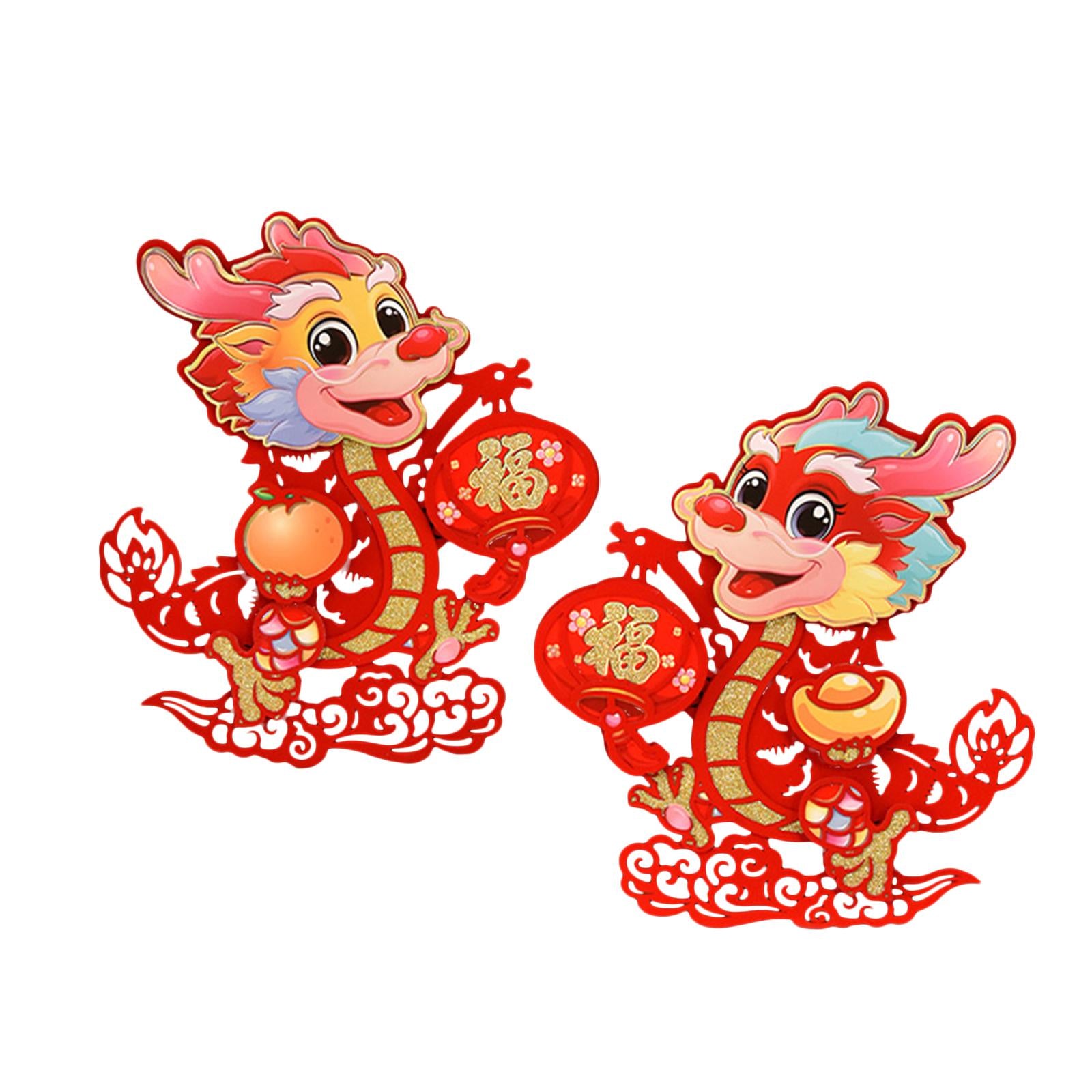 2Pcs Chinese New Year Door Sticker for Living Room Spring Festivals Entryway Non Woven Fabric L