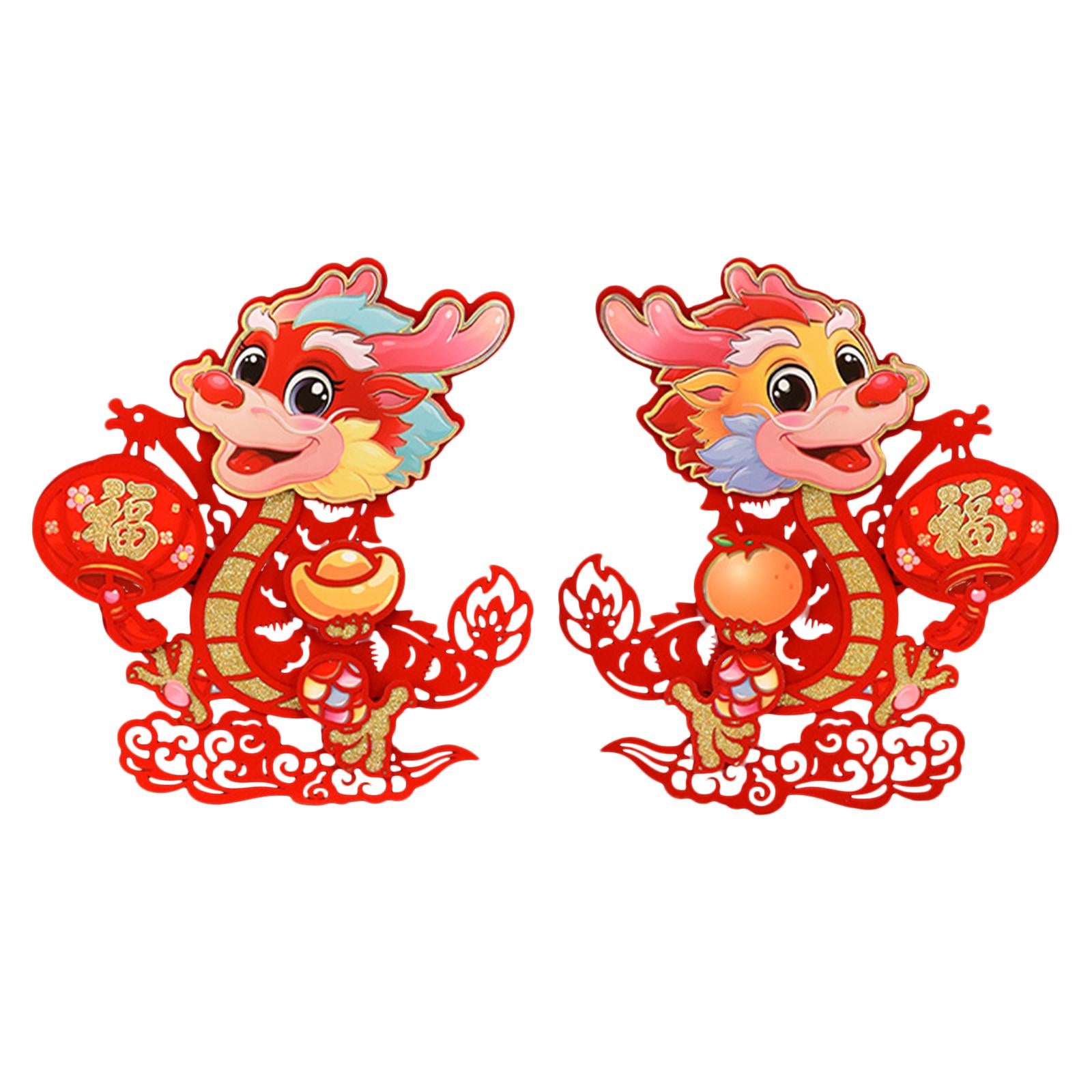 2Pcs Chinese New Year Door Sticker for Living Room Spring Festivals Entryway Non Woven Fabric L