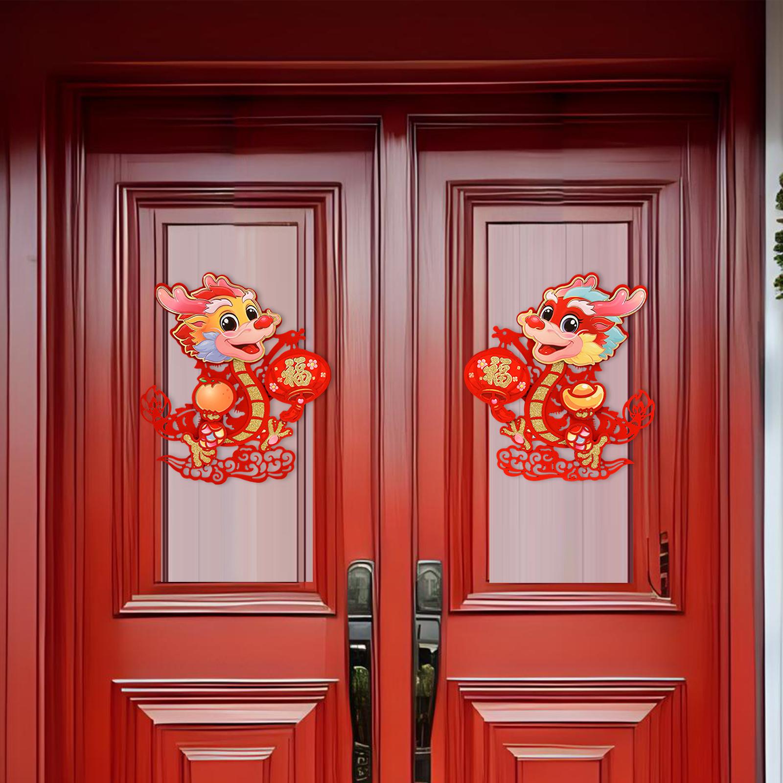 2Pcs Chinese New Year Door Sticker for Living Room Spring Festivals Entryway Non Woven Fabric L