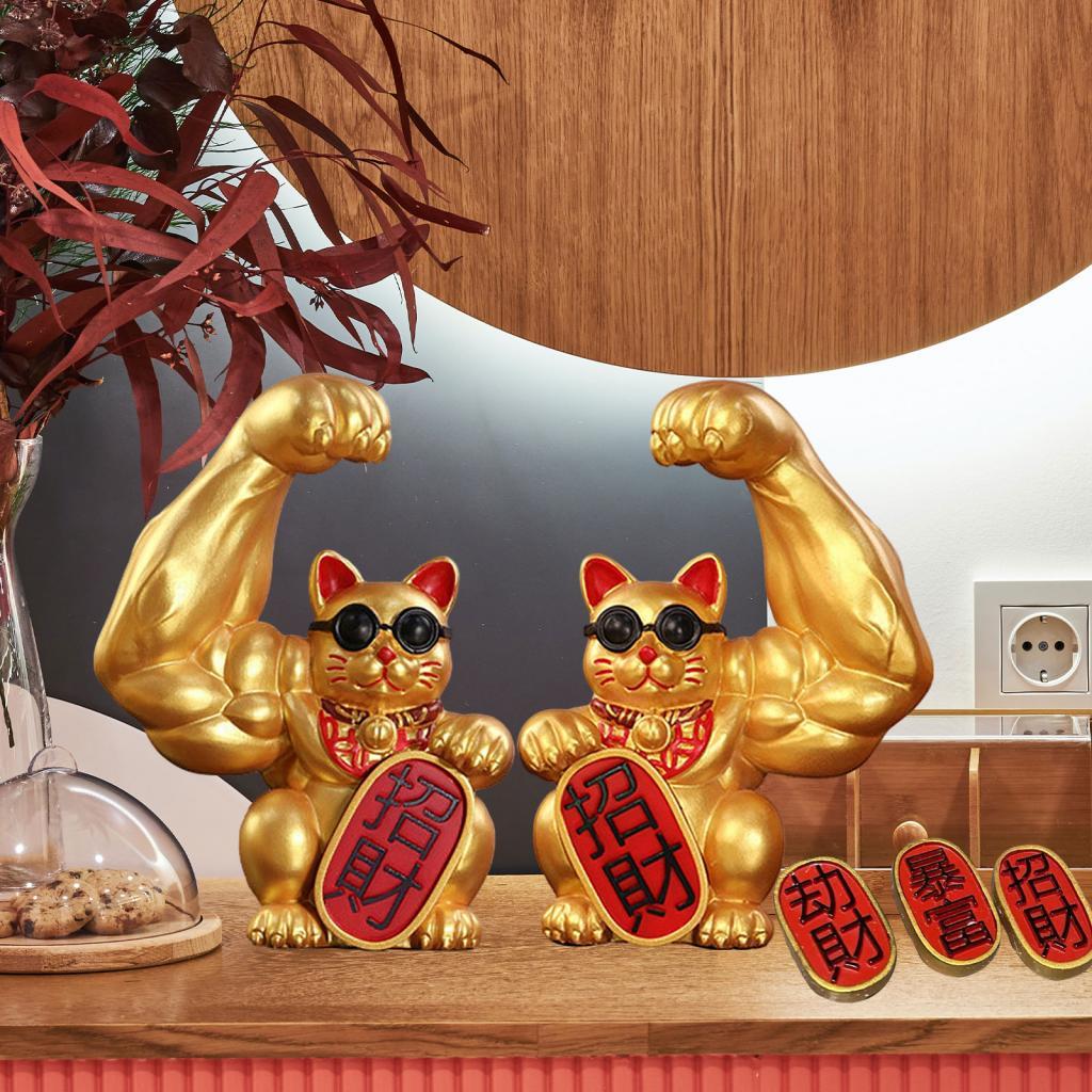 Set of 2 Lucky Cat Statue Car Interior Decoration for Home Display Car Decor