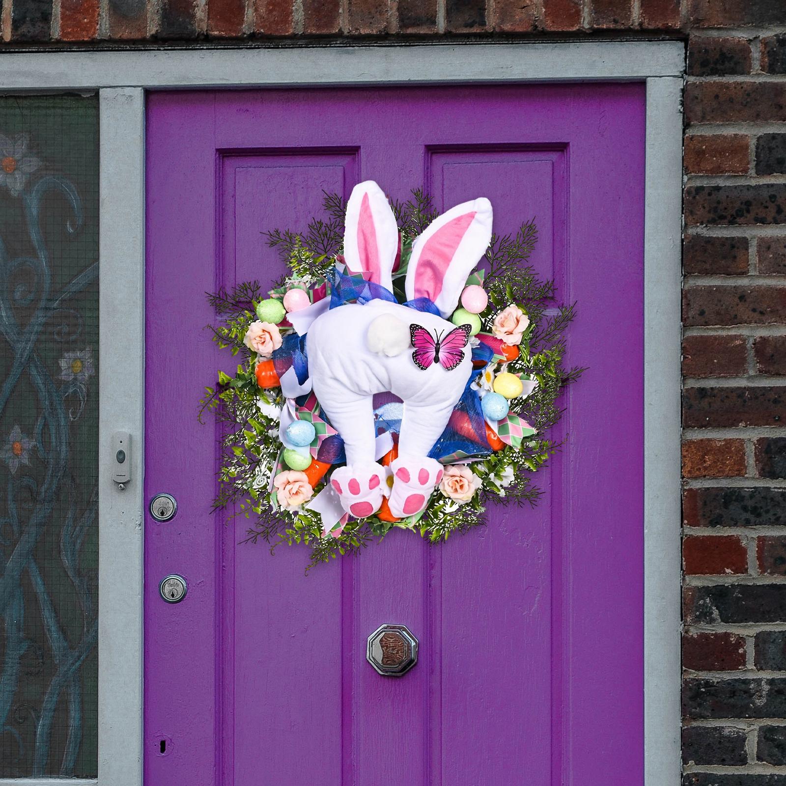 Easter Bunny Wreath Front Door Decoration for Farmhouse Home Decor Accessory