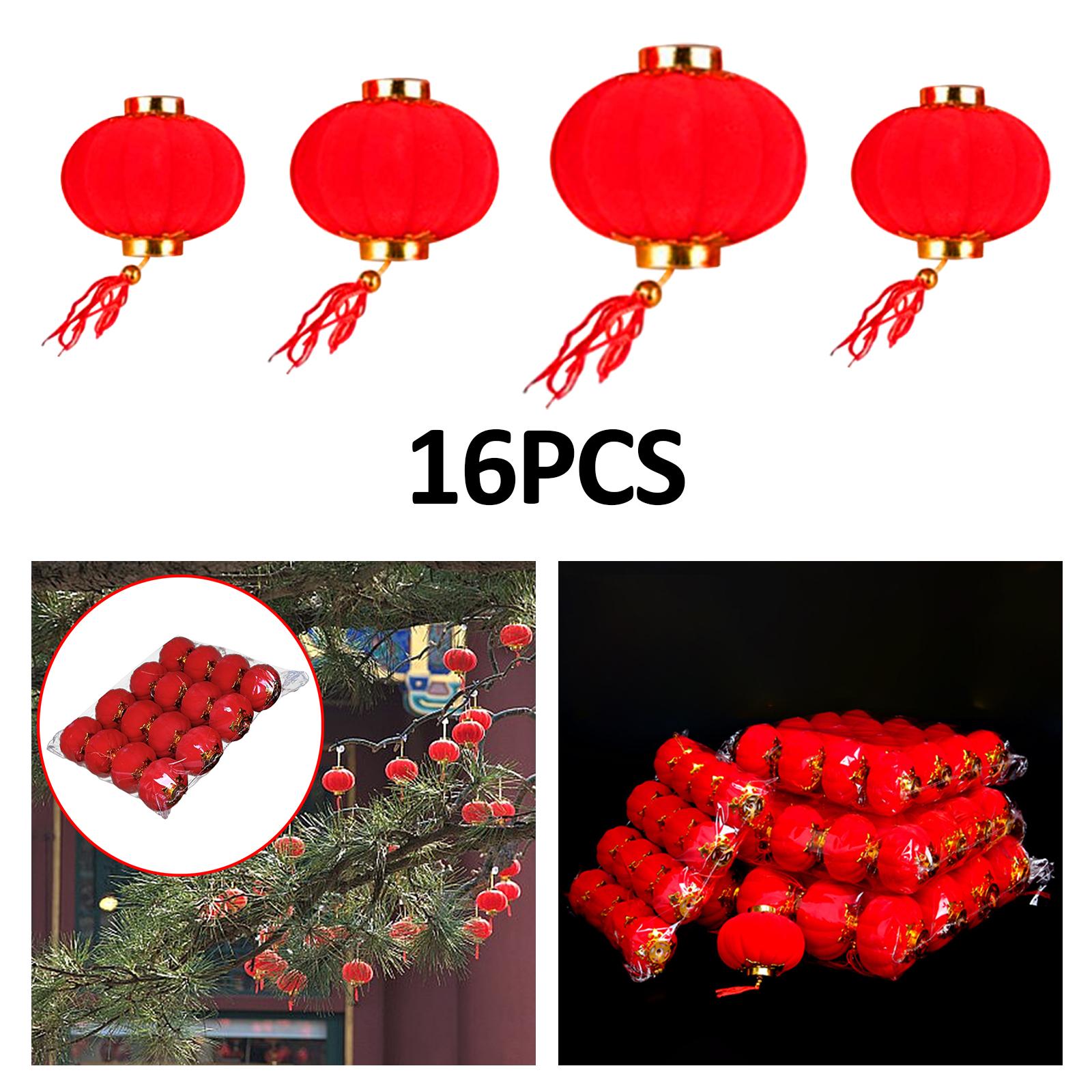 16Pcs Chinese Red Lanterns Home Flocked for Spring Festival Wedding Birthday 5 cm
