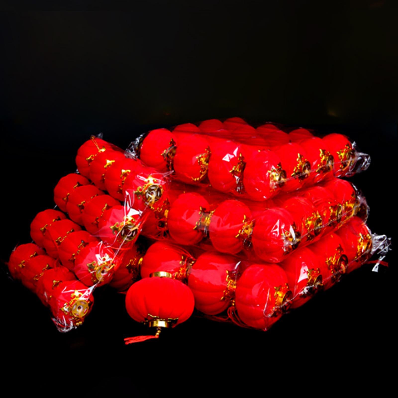 16Pcs Chinese Red Lanterns Home Flocked for Spring Festival Wedding Birthday 9 cm