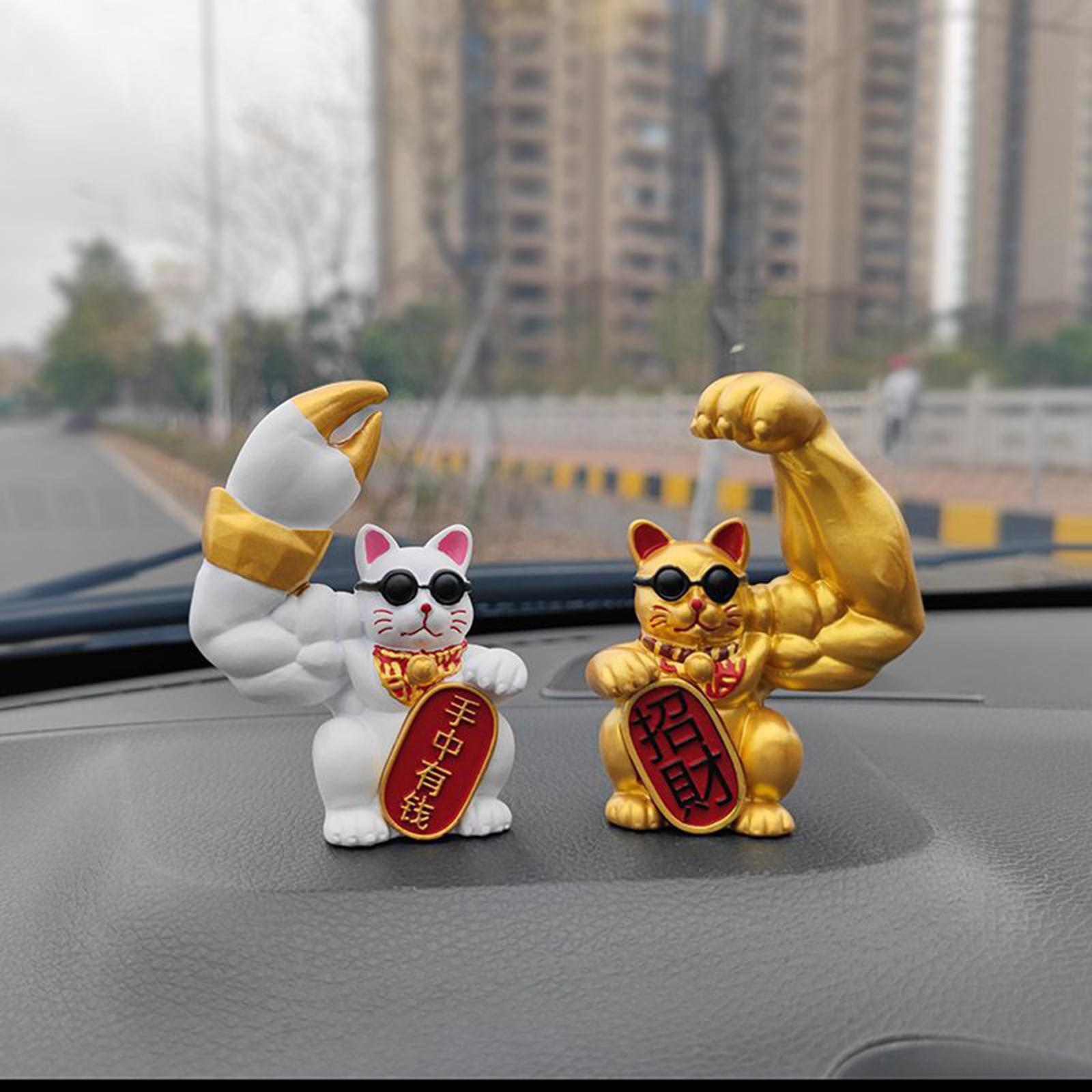 Fortune Cat Figurine Car Dashboard Ornament Handmade for Restaurant and Shop White