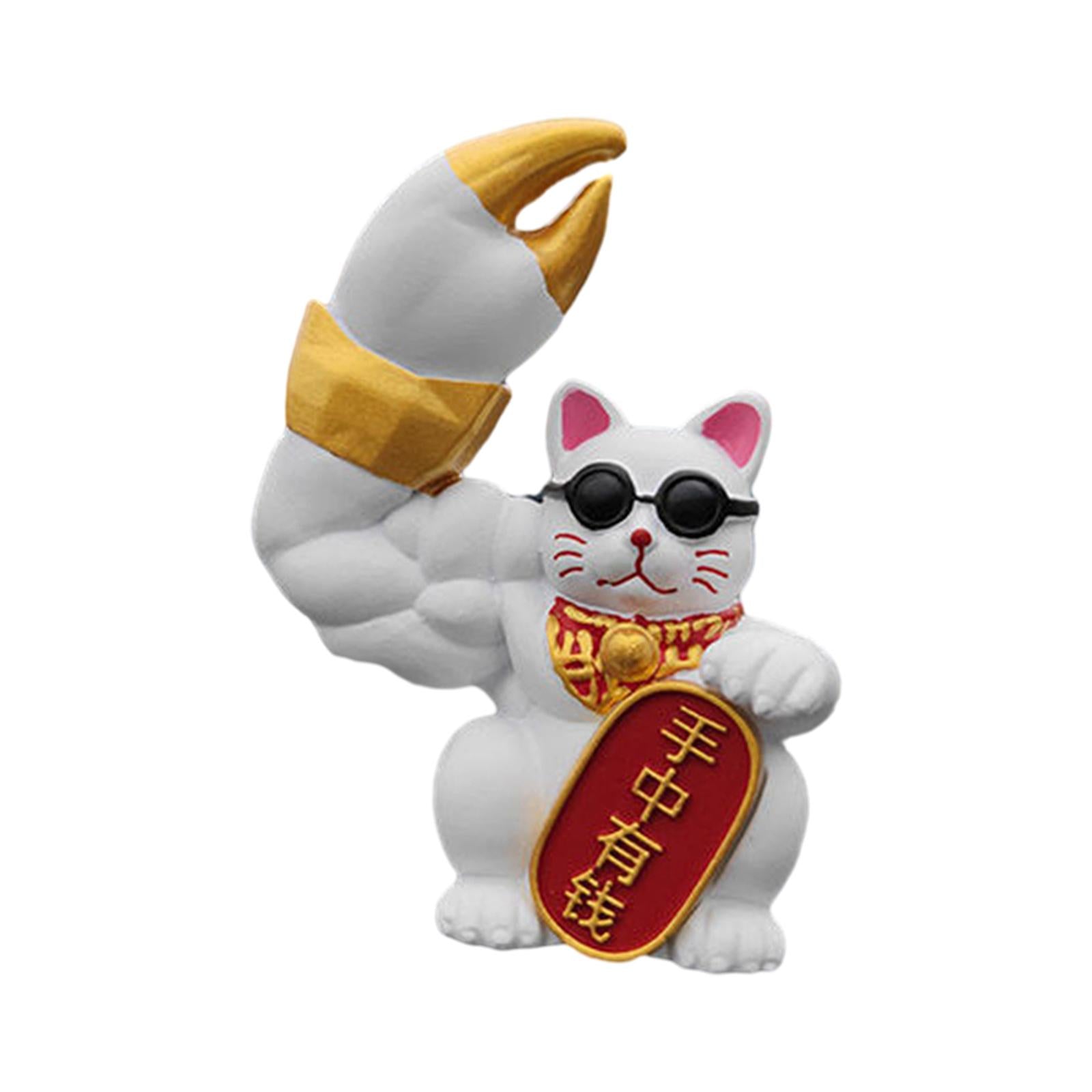 Fortune Cat Figurine Car Dashboard Ornament Handmade for Restaurant and Shop White