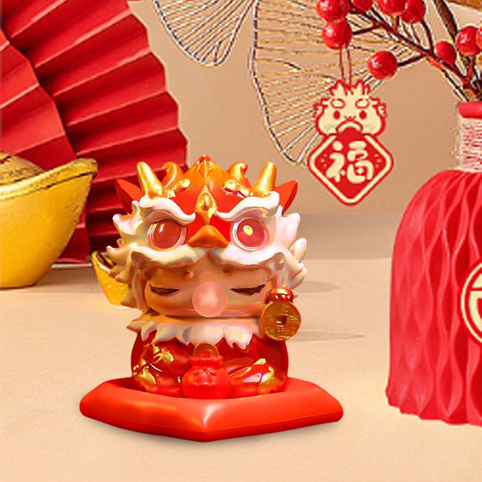 Mini Dragon Statue Miniature Dragon Figurines for Bookshelf Living Room Home Red