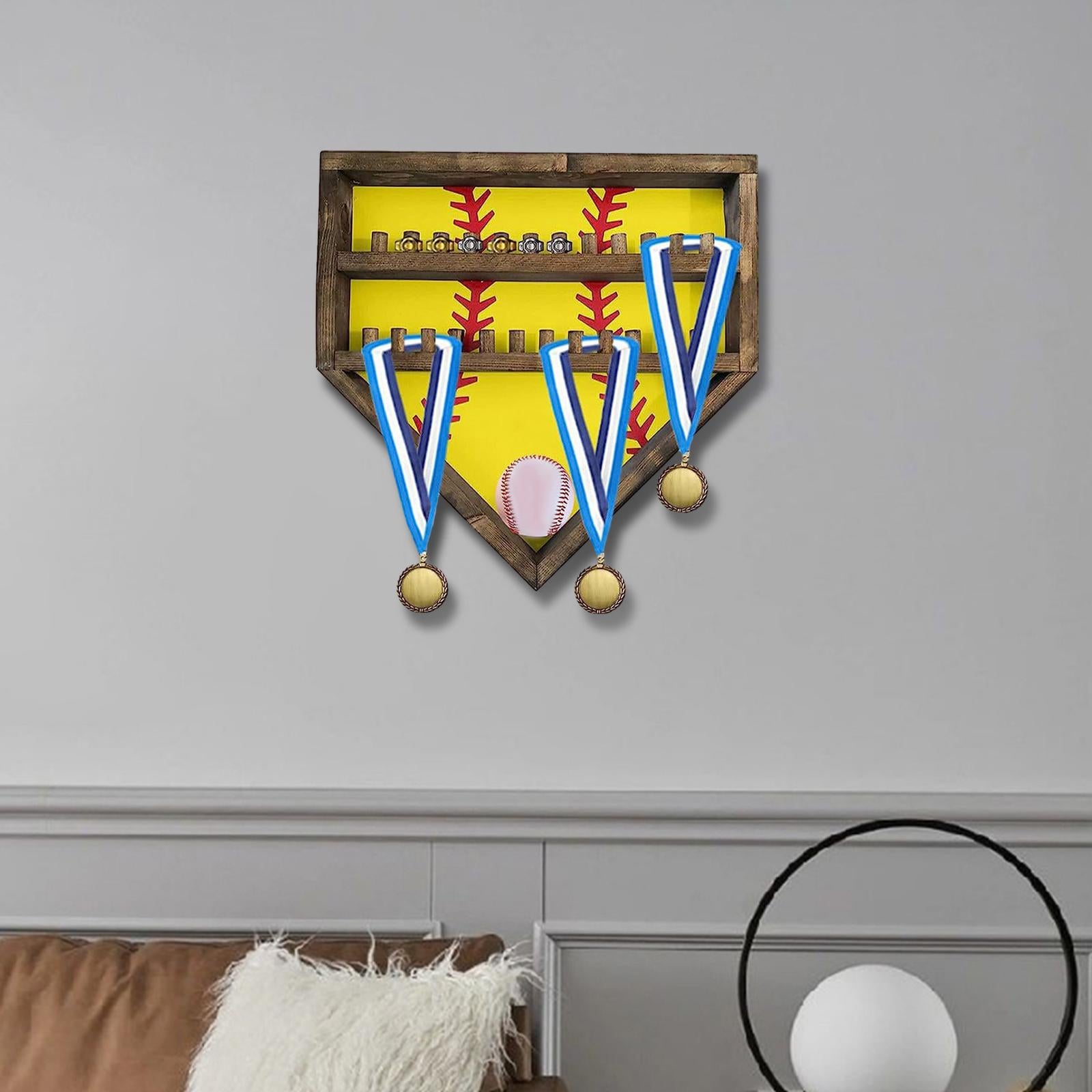 Baseball Display Case Shadow Box Rack for Autographed Baseball Balls Display Yellow