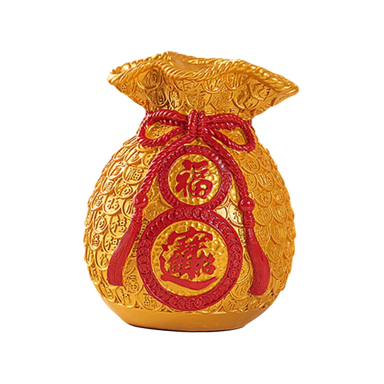 Chinese New Year Decoration Feng Shui Lucky Bag Vase for Bedroom Office Wall Gold