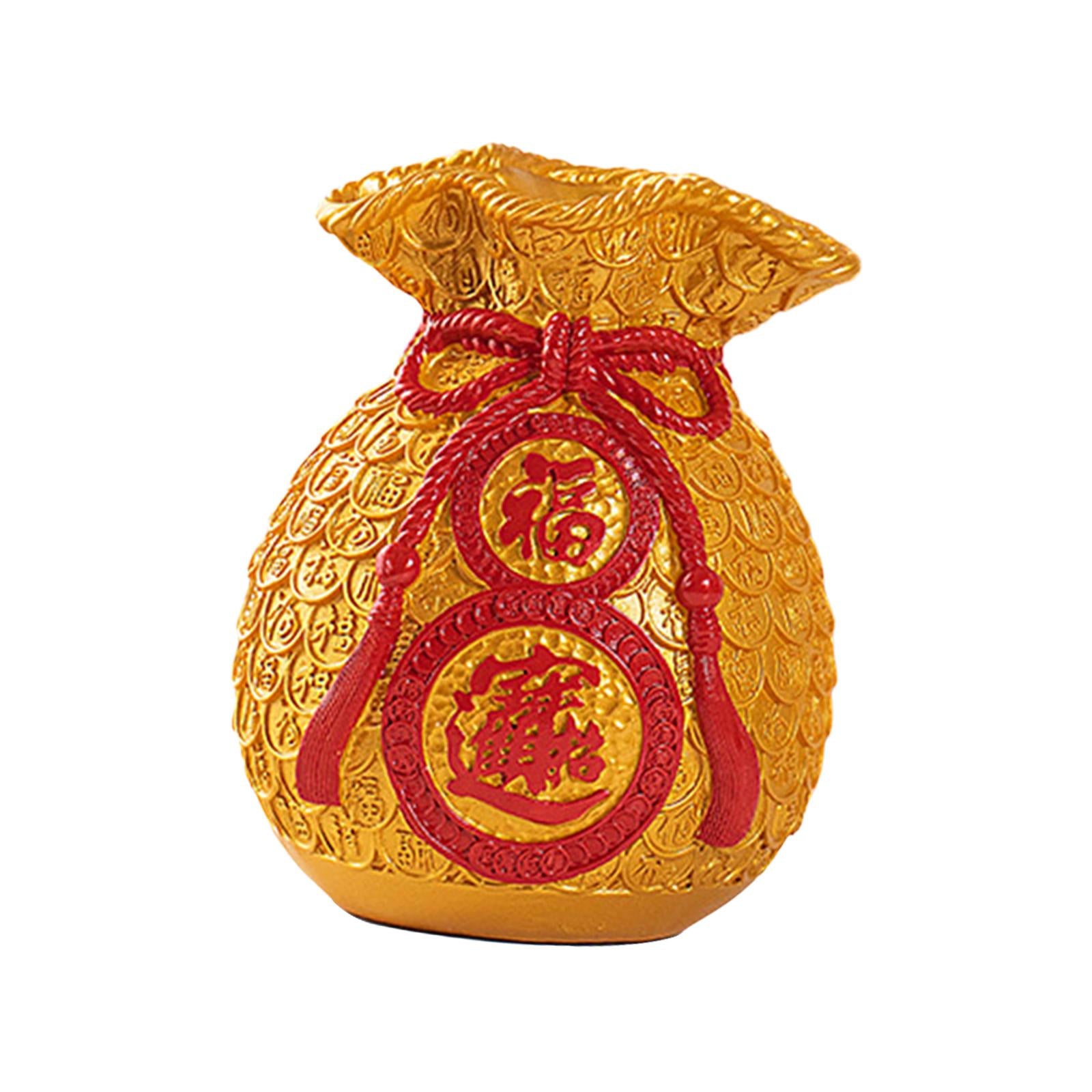 Chinese New Year Decoration Feng Shui Lucky Bag Vase for Bedroom Office Wall Gold