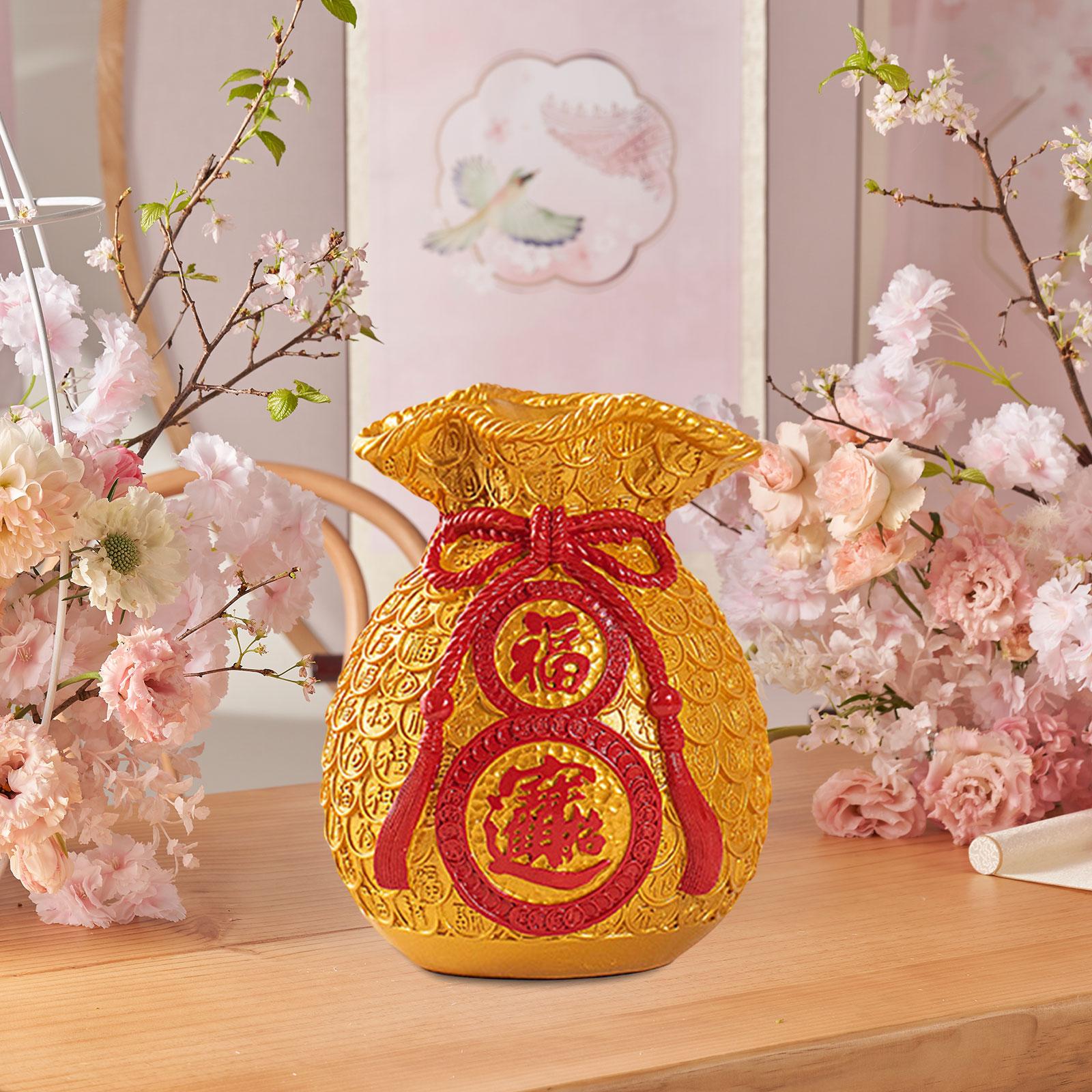 Chinese New Year Decoration Feng Shui Lucky Bag Vase for Bedroom Office Wall Gold