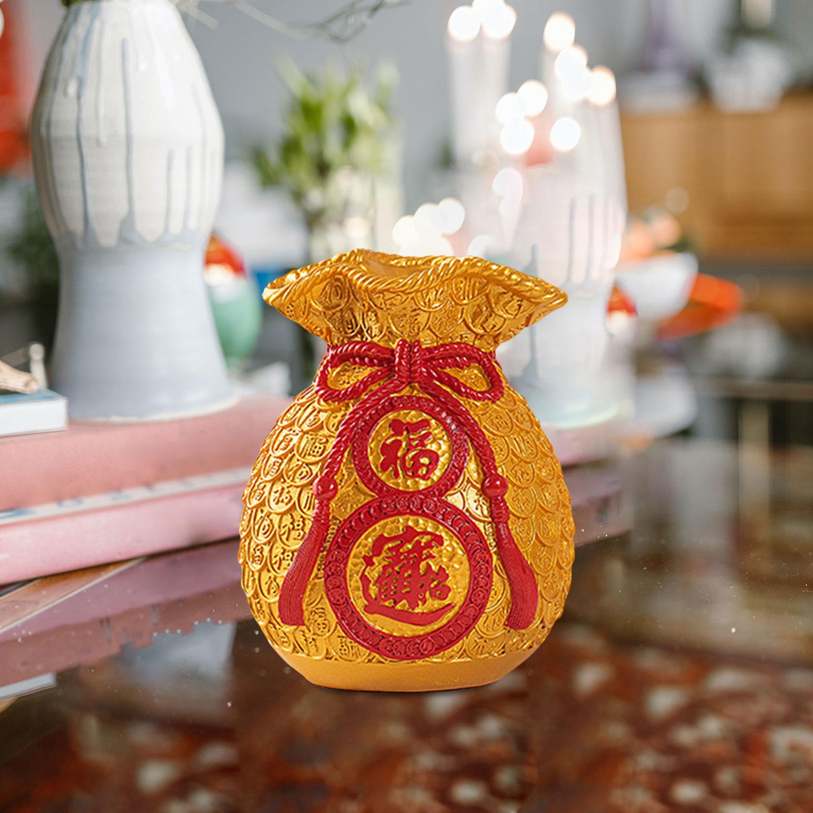 Chinese New Year Decoration Feng Shui Lucky Bag Vase for Bedroom Office Wall Gold